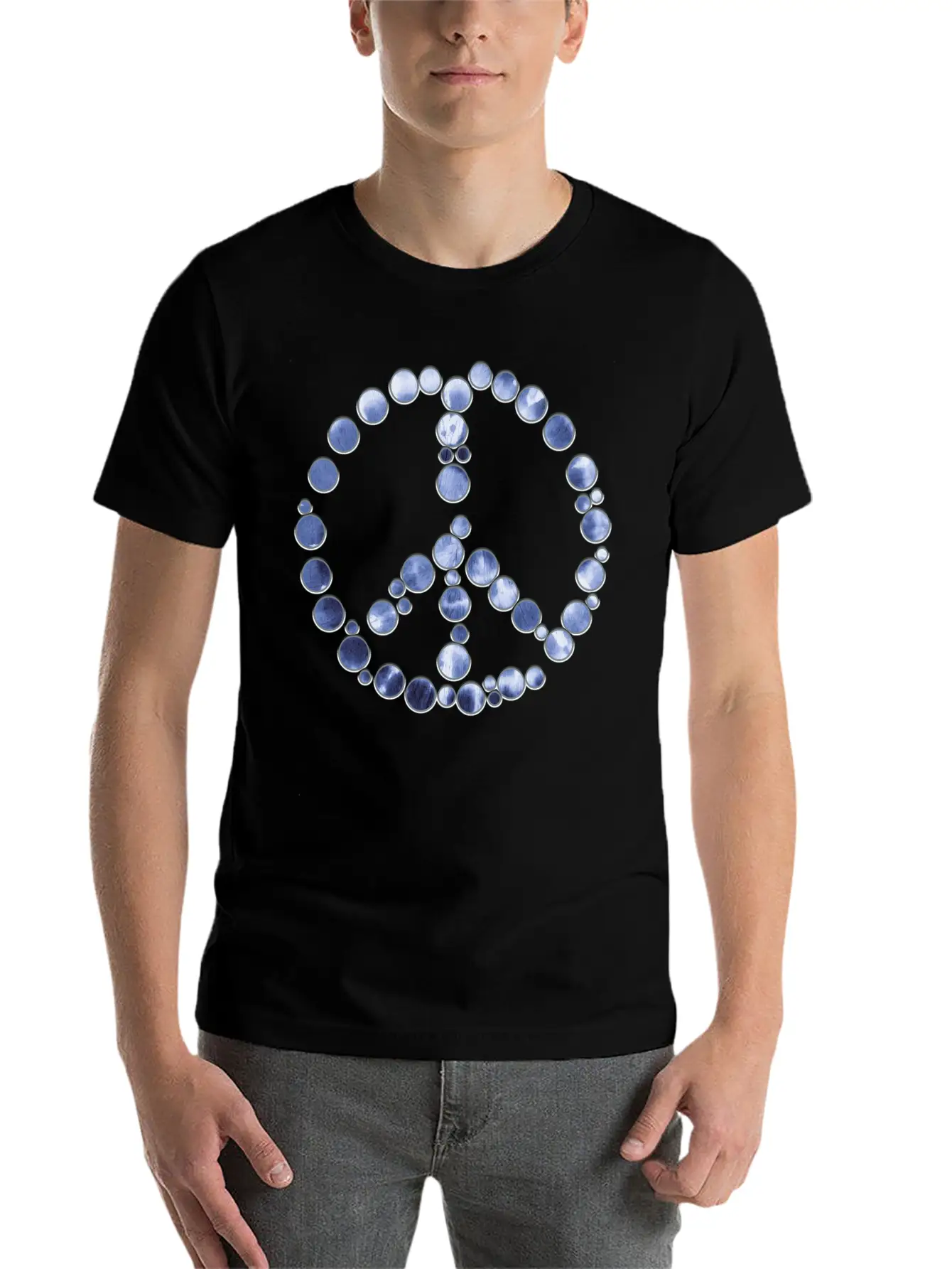 Tie Dye Blue Peace Sign Dots Unisex Casual T-Shirt ��� Clean Design For Daily Comfort