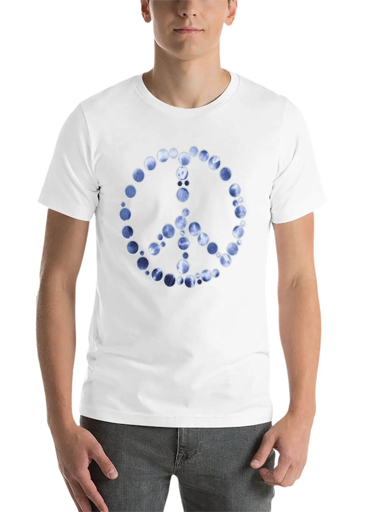 Tie Dye Blue Peace Sign Dots Unisex Casual T-Shirt ��� Clean Design For Daily Comfort