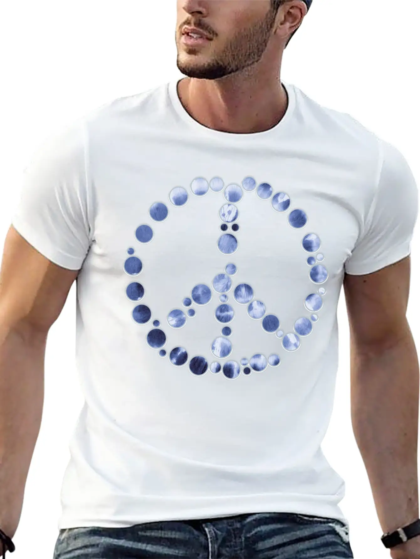 Tie Dye Blue Peace Sign Dots Unisex Casual T-Shirt ��� Clean Design For Daily Comfort