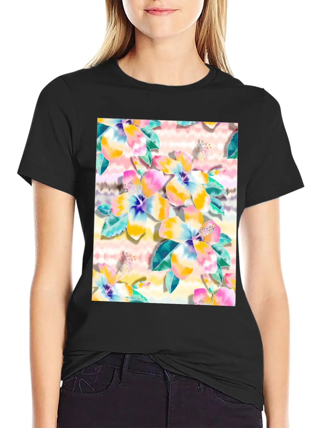 Tie Dye Hibiscus Collage In Pastels Soft Cotton Short Sleeve Tee – Unisex Wardrobe Staple