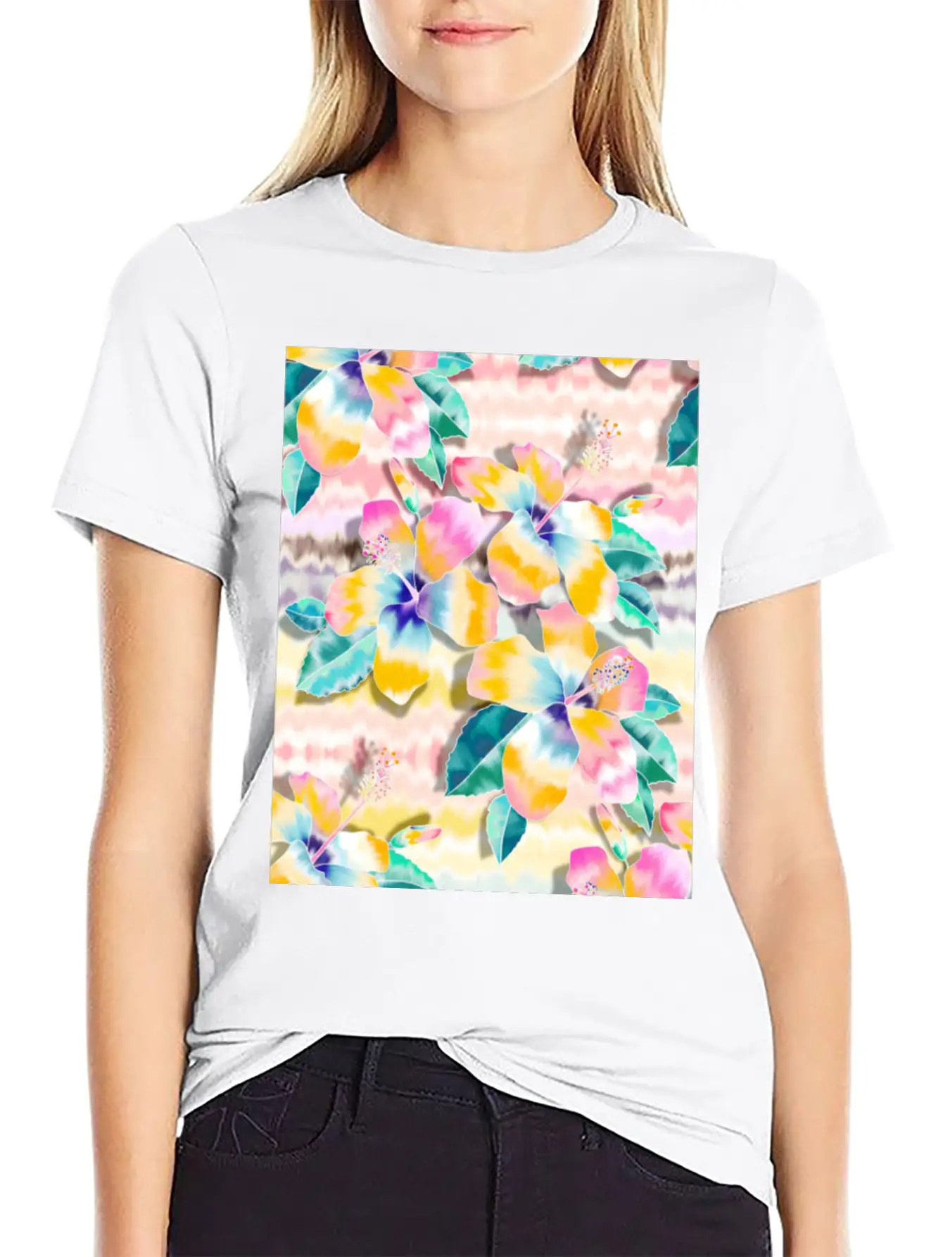 Tie Dye Hibiscus Collage In Pastels Soft Cotton Short Sleeve Tee – Unisex Wardrobe Staple