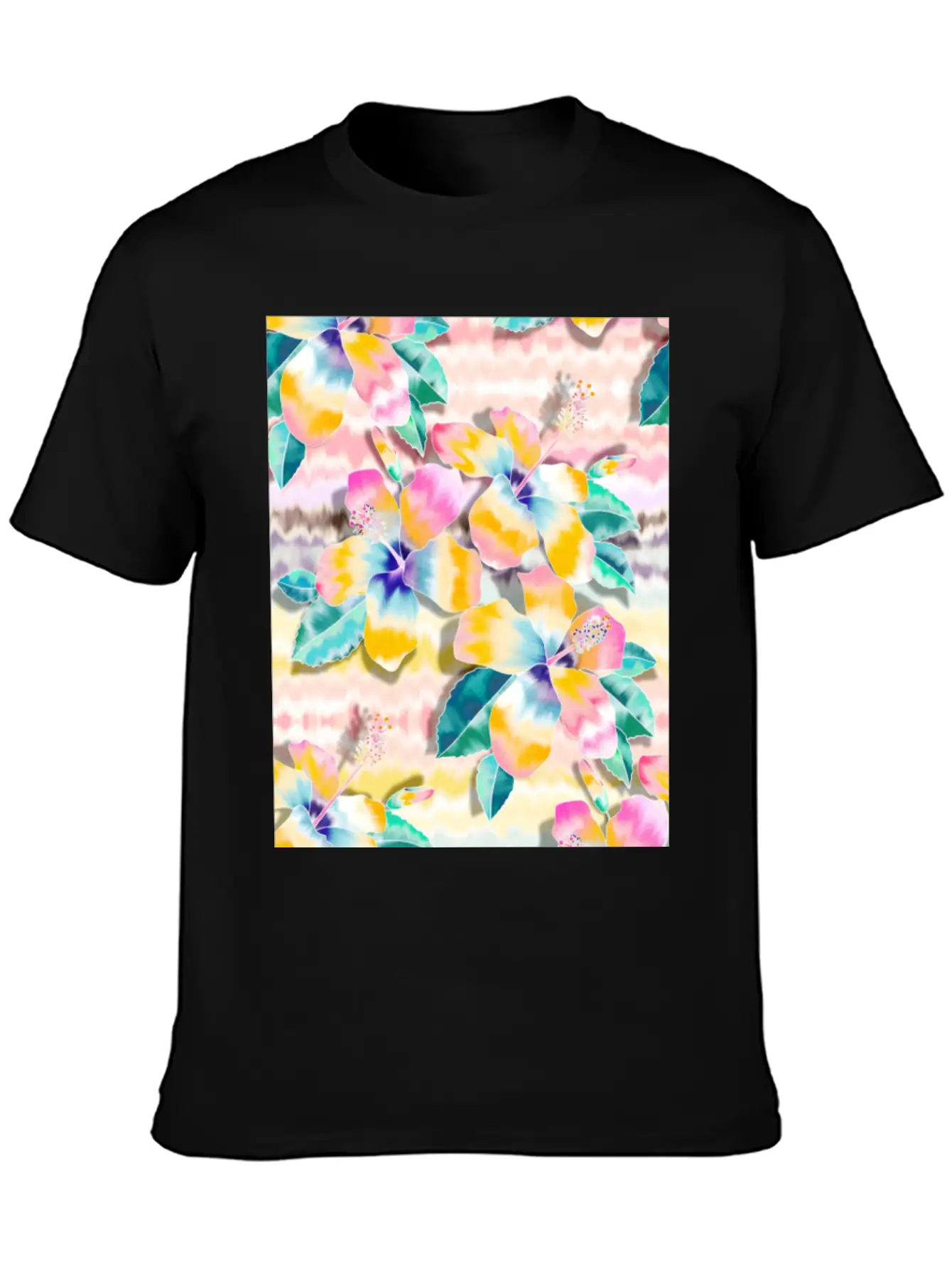Tie Dye Hibiscus Collage In Pastels Soft Cotton Short Sleeve Tee – Unisex Wardrobe Staple