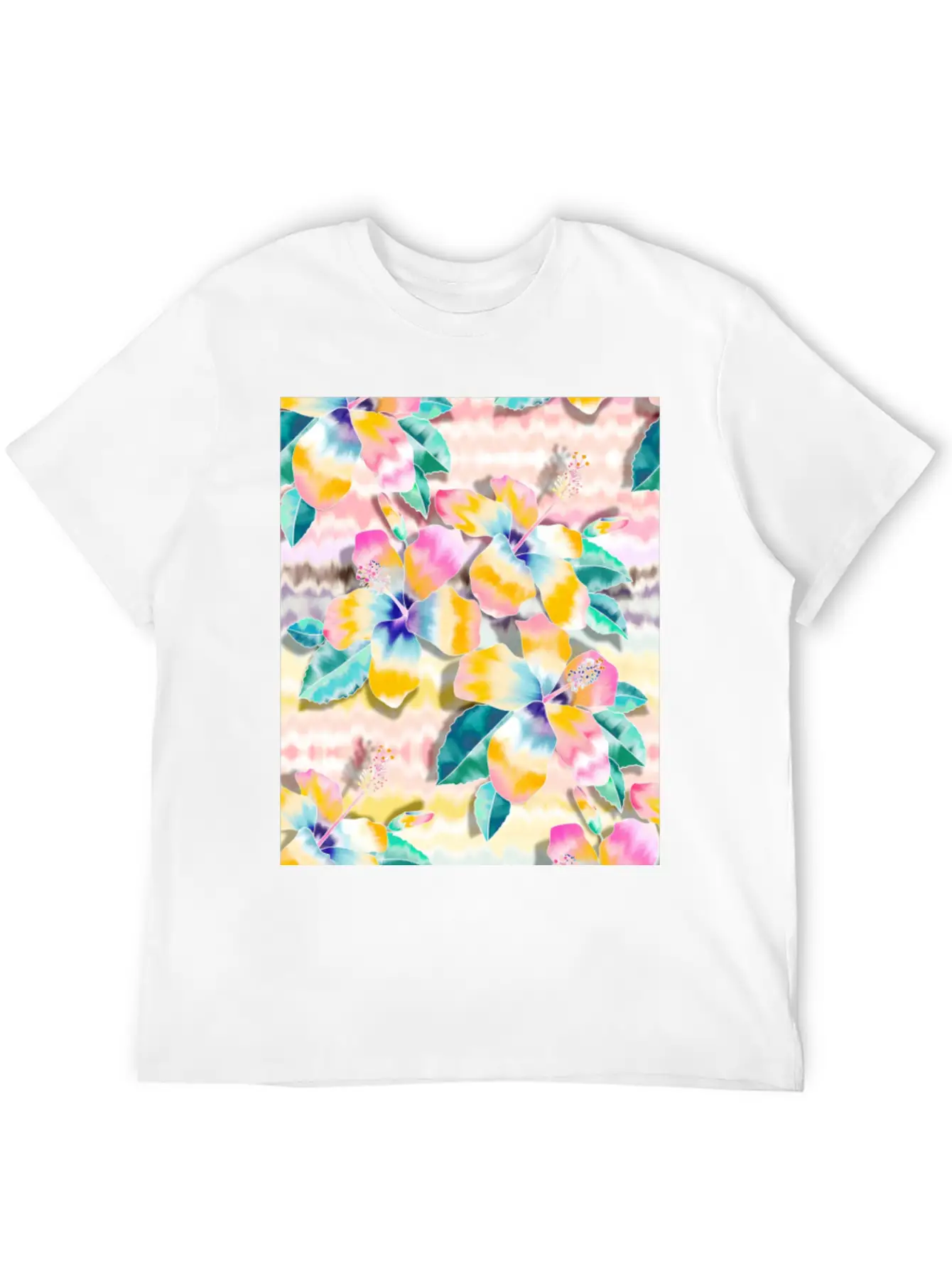 Tie Dye Hibiscus Collage In Pastels Soft Cotton Short Sleeve Tee – Unisex Wardrobe Staple