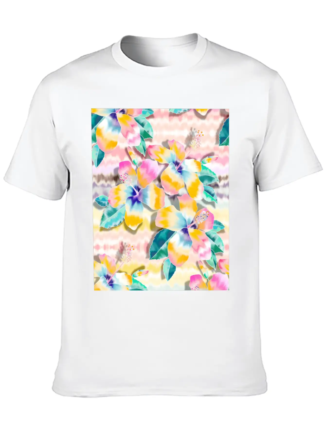 Tie Dye Hibiscus Collage In Pastels Soft Cotton Short Sleeve Tee – Unisex Wardrobe Staple