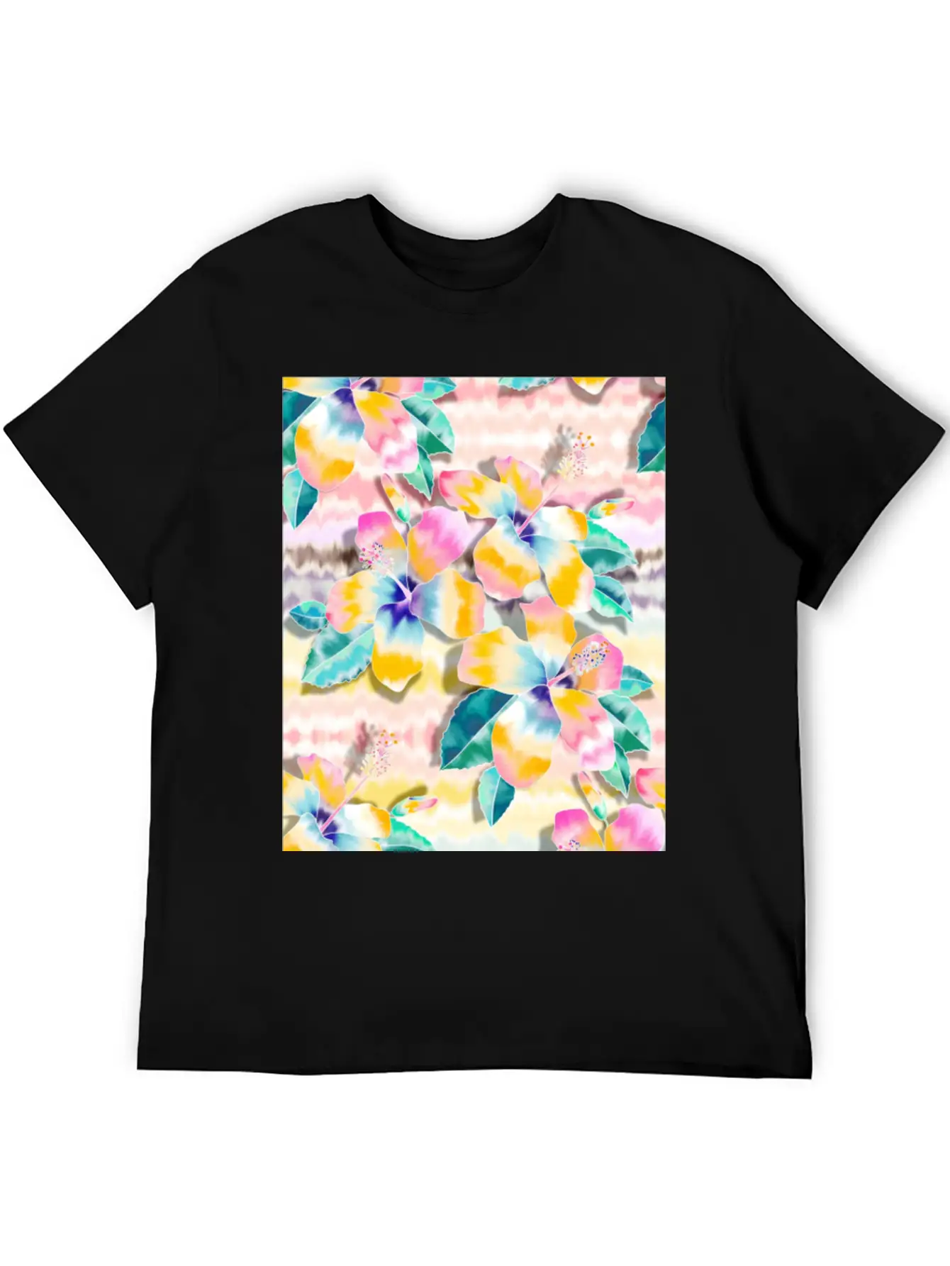 Tie Dye Hibiscus Collage In Pastels Soft Cotton Short Sleeve Tee – Unisex Wardrobe Staple