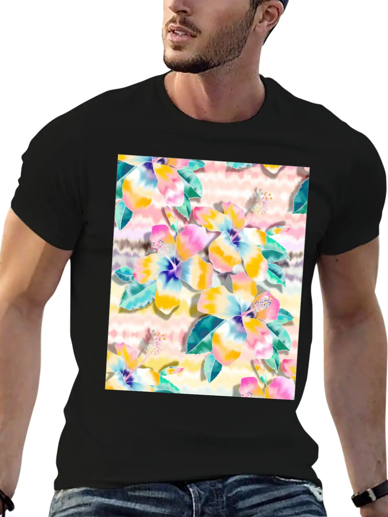 Tie Dye Hibiscus Collage In Pastels Soft Cotton Short Sleeve Tee – Unisex Wardrobe Staple