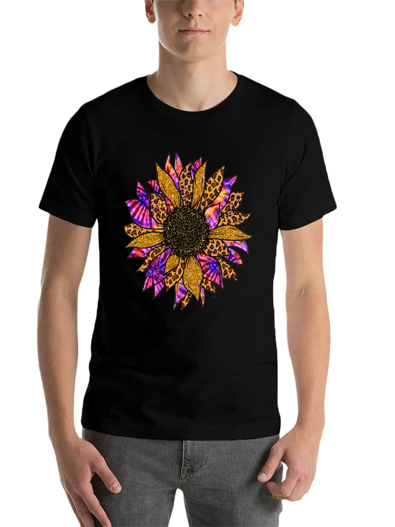 Tie Dye Sunflower T Shirt, Cheetah Sunflower Relaxed Everyday Tee – Lightweight And Durable Cotton