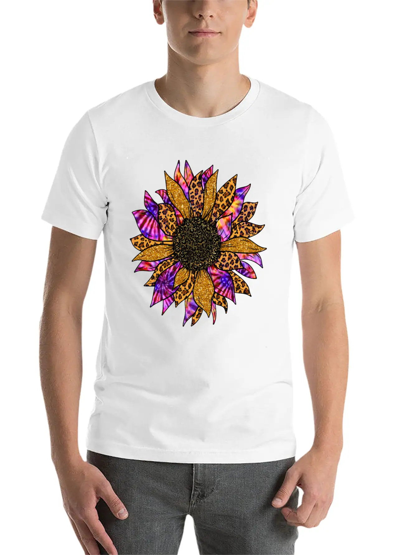 Tie Dye Sunflower T Shirt, Cheetah Sunflower Relaxed Everyday Tee – Lightweight And Durable Cotton