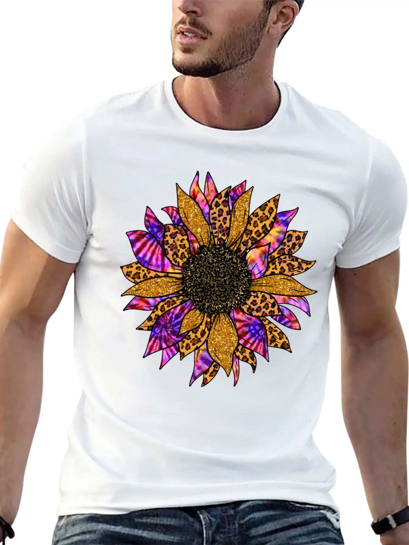 Tie Dye Sunflower T Shirt, Cheetah Sunflower Relaxed Everyday Tee – Lightweight And Durable Cotton