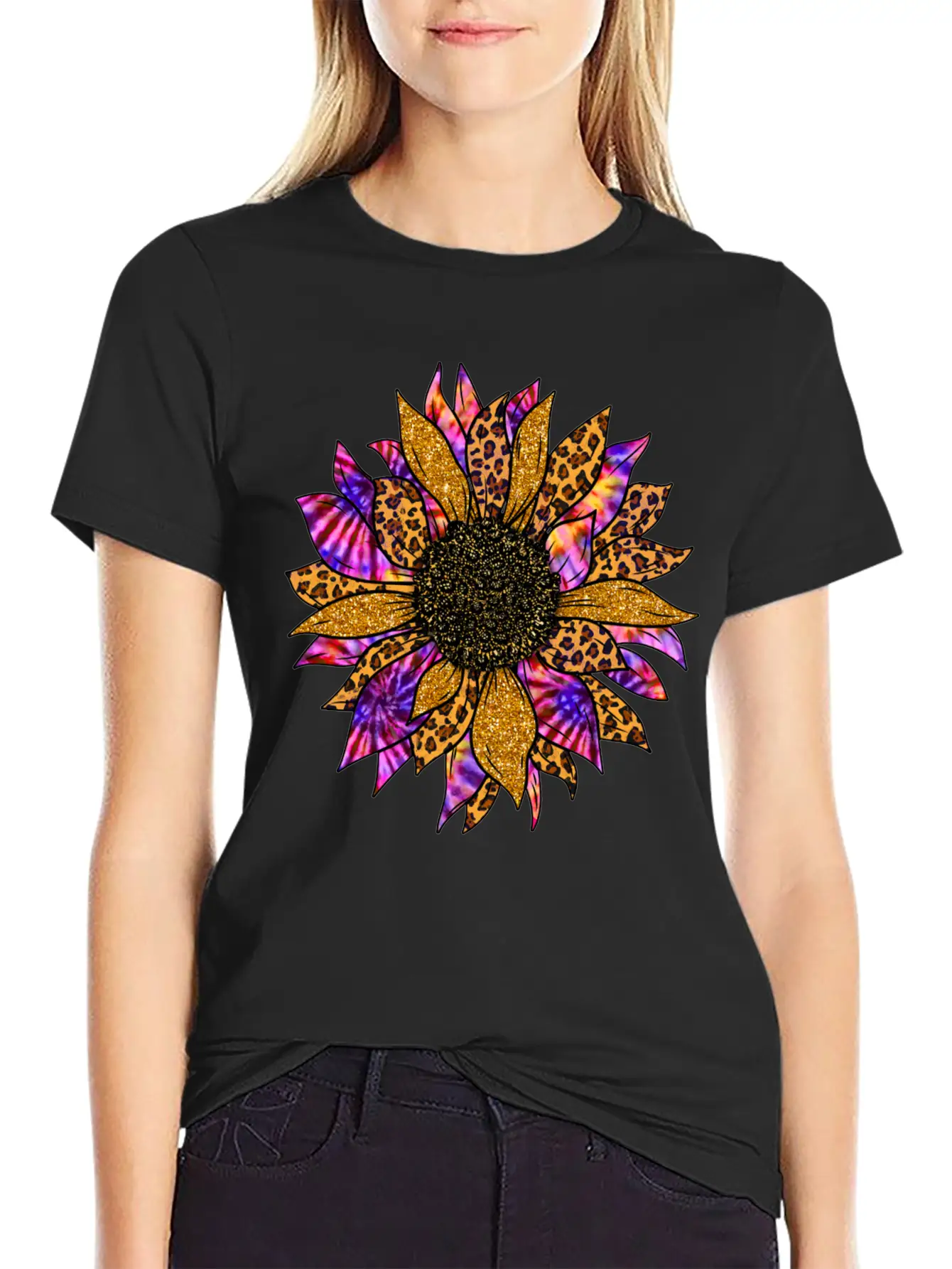 Tie Dye Sunflower T Shirt, Cheetah Sunflower Relaxed Everyday Tee – Lightweight And Durable Cotton
