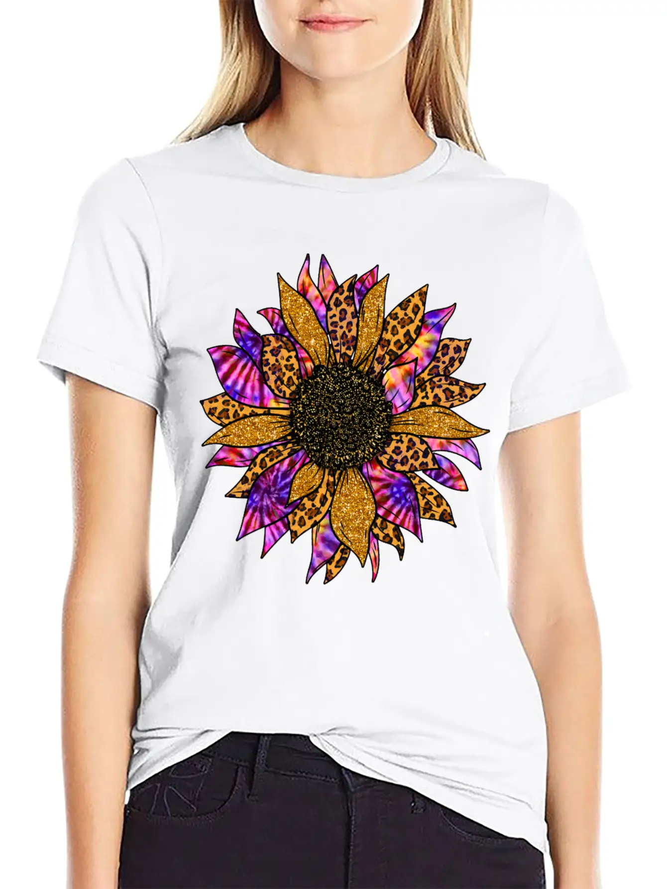 Tie Dye Sunflower T Shirt, Cheetah Sunflower Relaxed Everyday Tee – Lightweight And Durable Cotton
