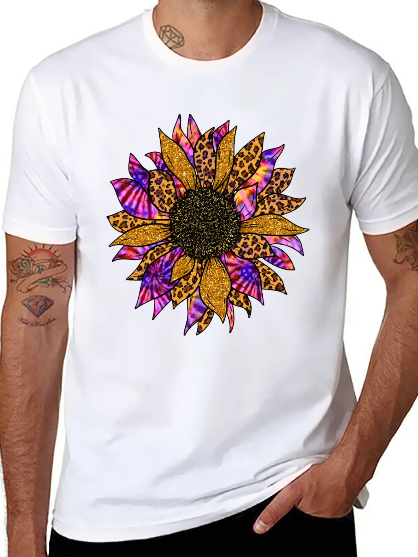 Tie Dye Sunflower T Shirt, Cheetah Sunflower Relaxed Everyday Tee – Lightweight And Durable Cotton