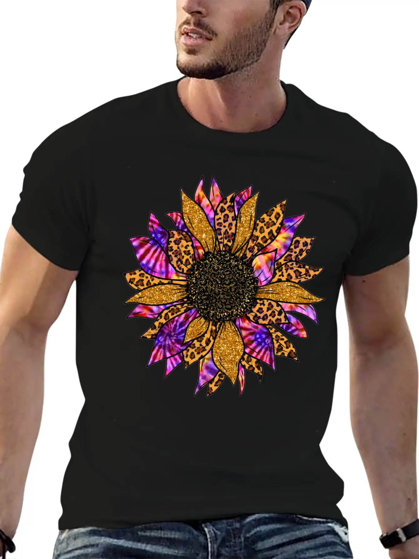 Tie Dye Sunflower T Shirt, Cheetah Sunflower Relaxed Everyday Tee – Lightweight And Durable Cotton