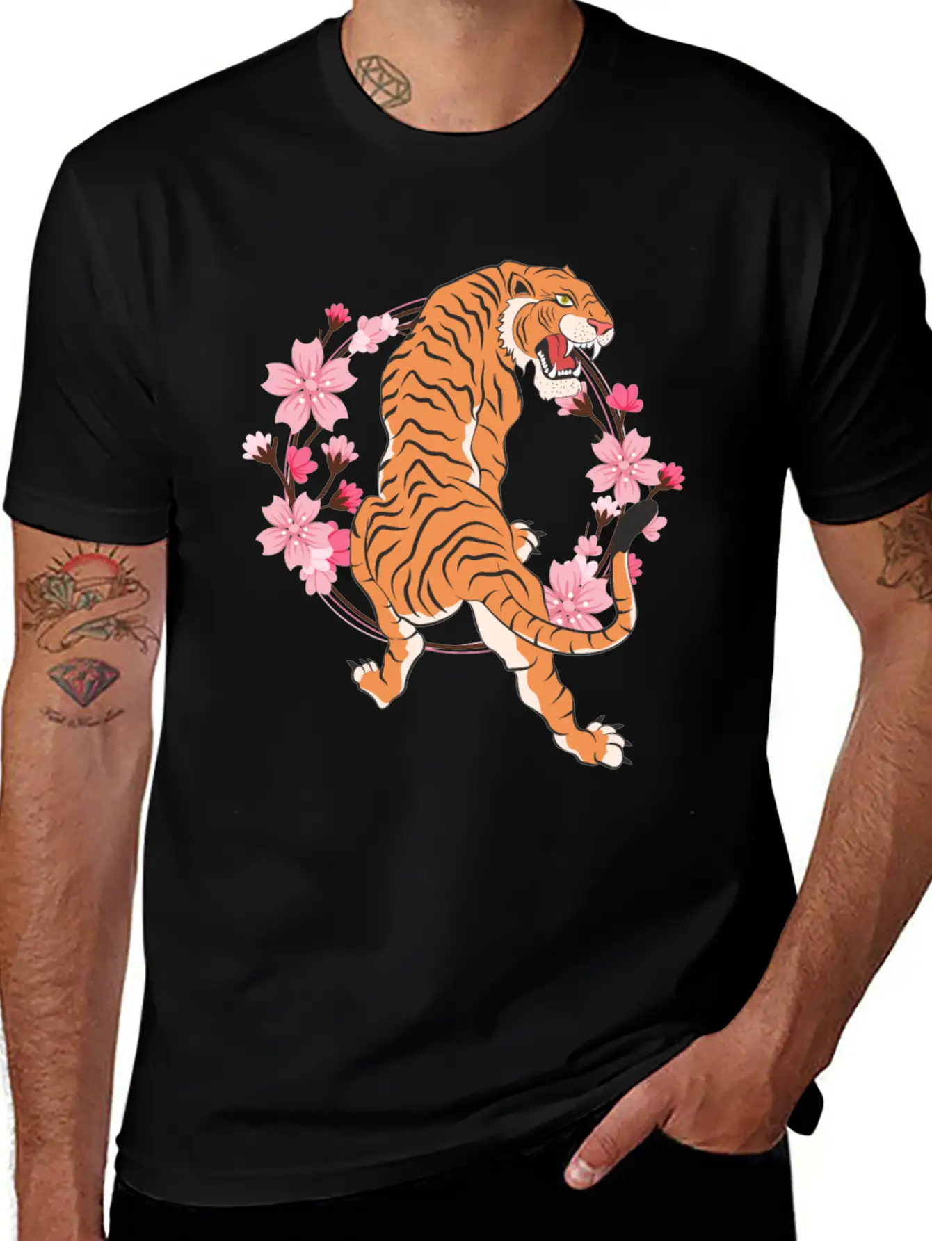 Tiger Cherry Blossom Japanese Sakura Tree Lightweight Cotton T-Shirt – Daily Comfort Graphic Shirt