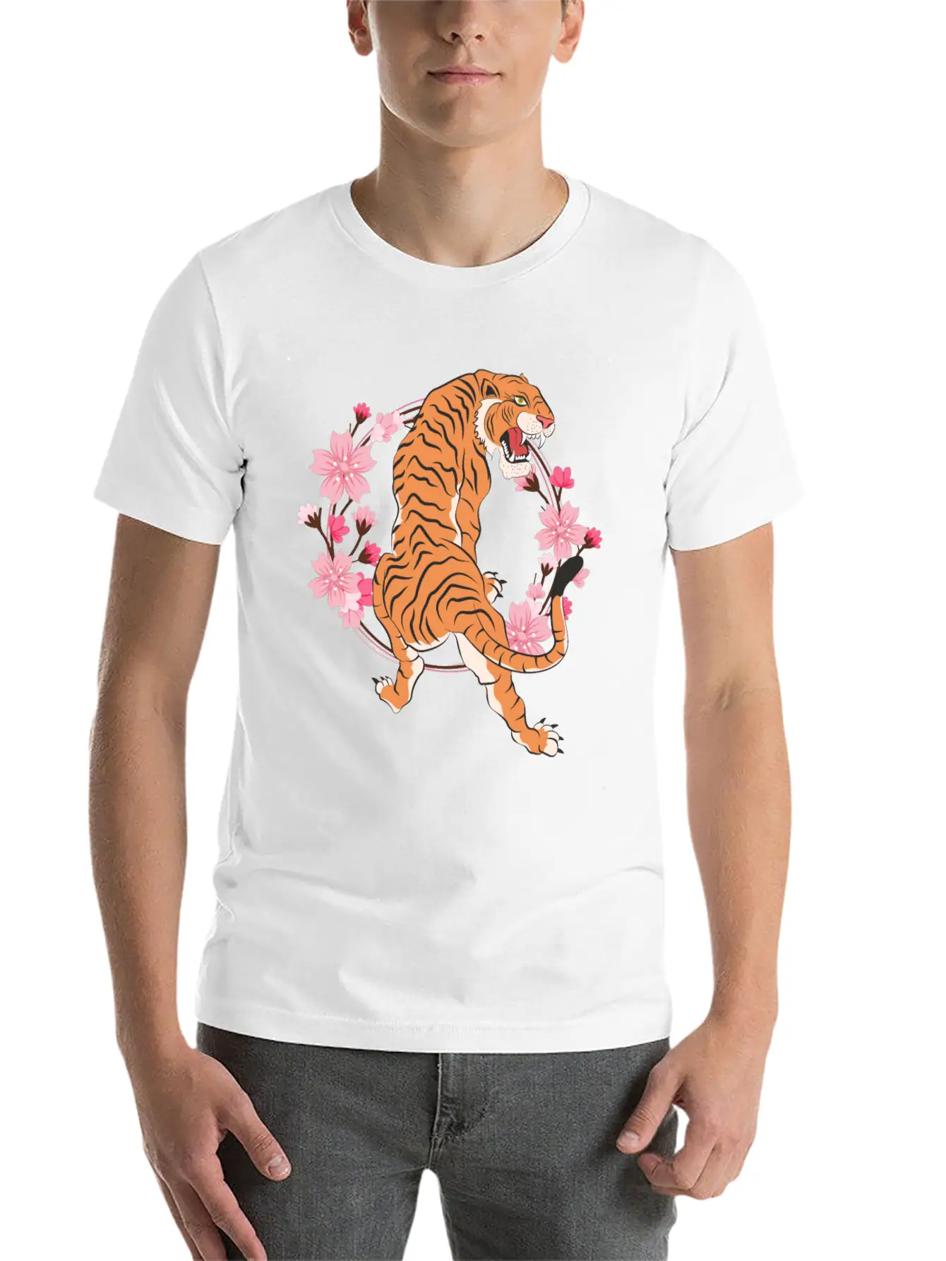 Tiger Cherry Blossom Japanese Sakura Tree Lightweight Cotton T-Shirt – Daily Comfort Graphic Shirt