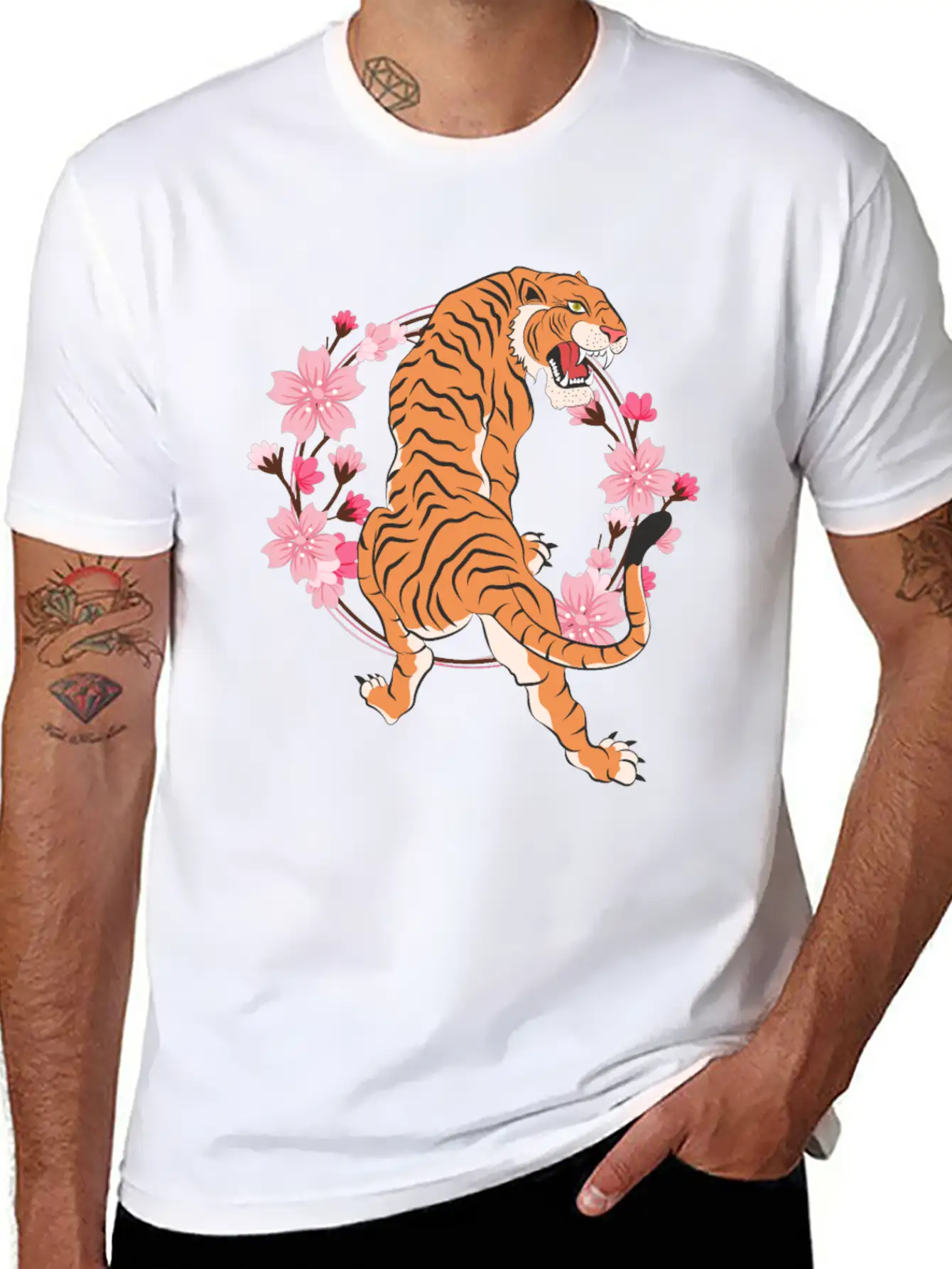 Tiger Cherry Blossom Japanese Sakura Tree Lightweight Cotton T-Shirt – Daily Comfort Graphic Shirt