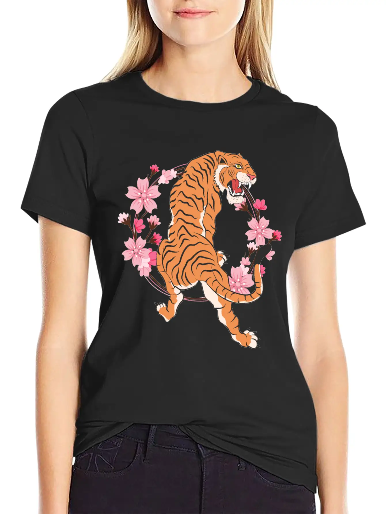Tiger Cherry Blossom Japanese Sakura Tree Lightweight Cotton T-Shirt – Daily Comfort Graphic Shirt