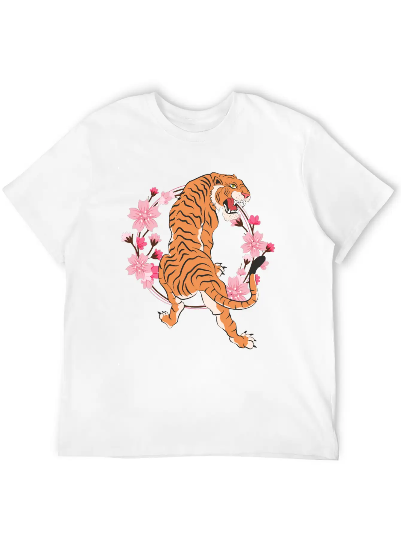 Tiger Cherry Blossom Japanese Sakura Tree Lightweight Cotton T-Shirt – Daily Comfort Graphic Shirt