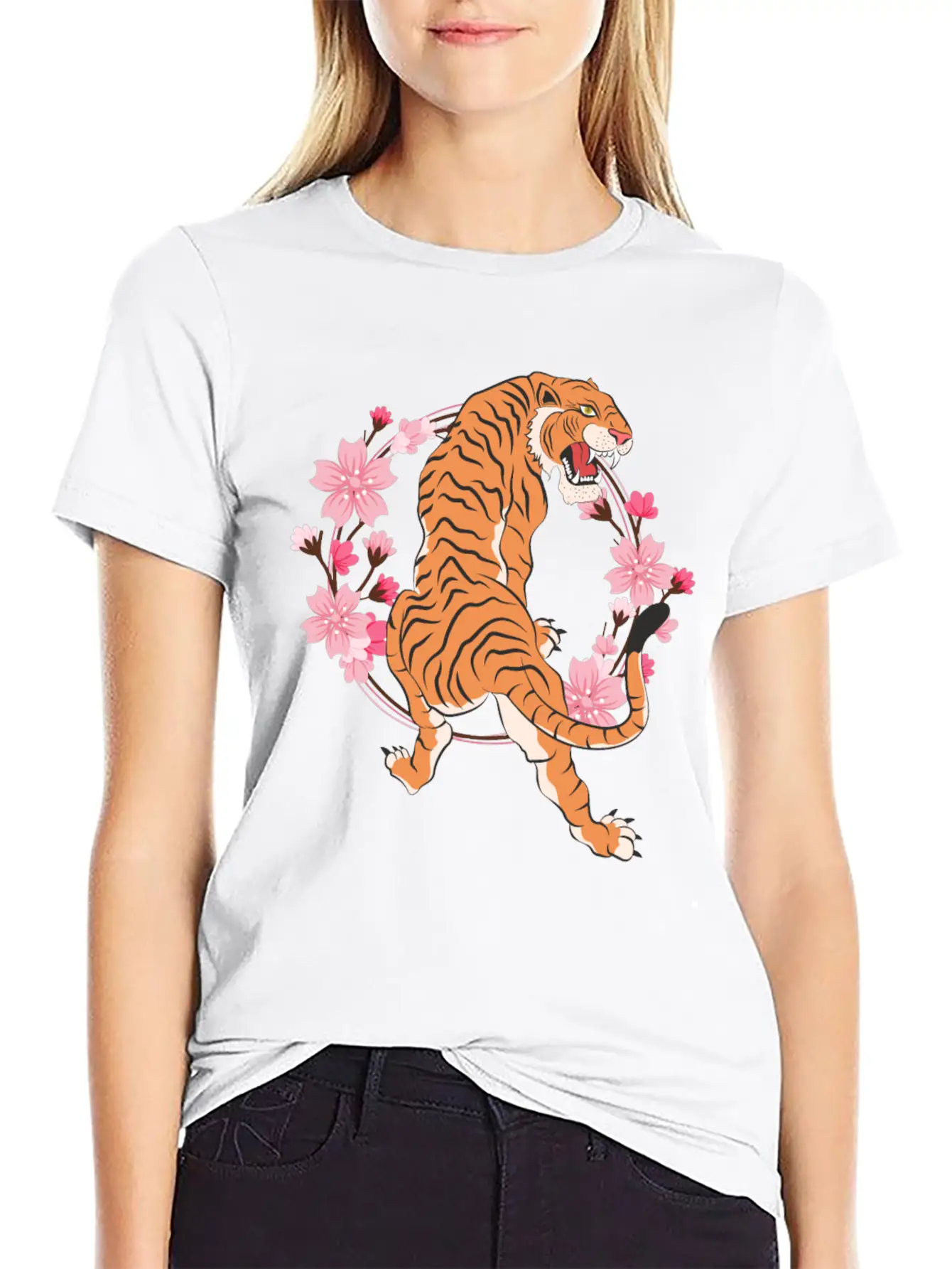 Tiger Cherry Blossom Japanese Sakura Tree Lightweight Cotton T-Shirt – Daily Comfort Graphic Shirt