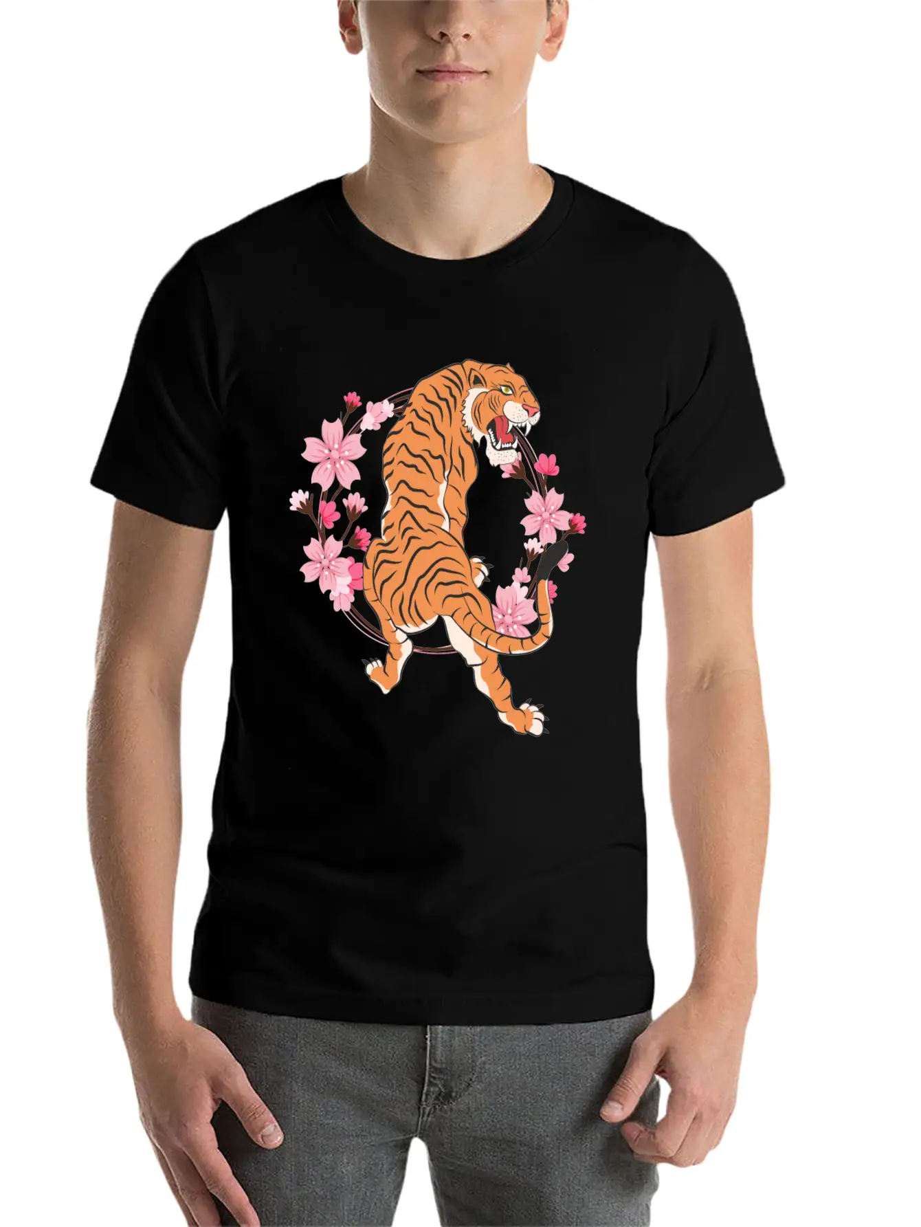Tiger Cherry Blossom Japanese Sakura Tree Lightweight Cotton T-Shirt – Daily Comfort Graphic Shirt