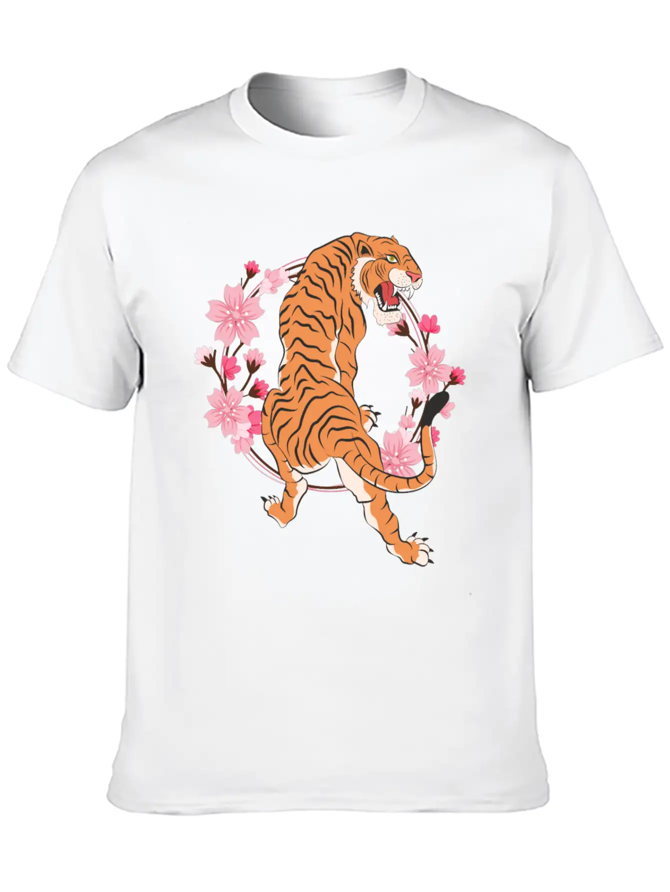 Tiger Cherry Blossom Japanese Sakura Tree Lightweight Cotton T-Shirt – Daily Comfort Graphic Shirt