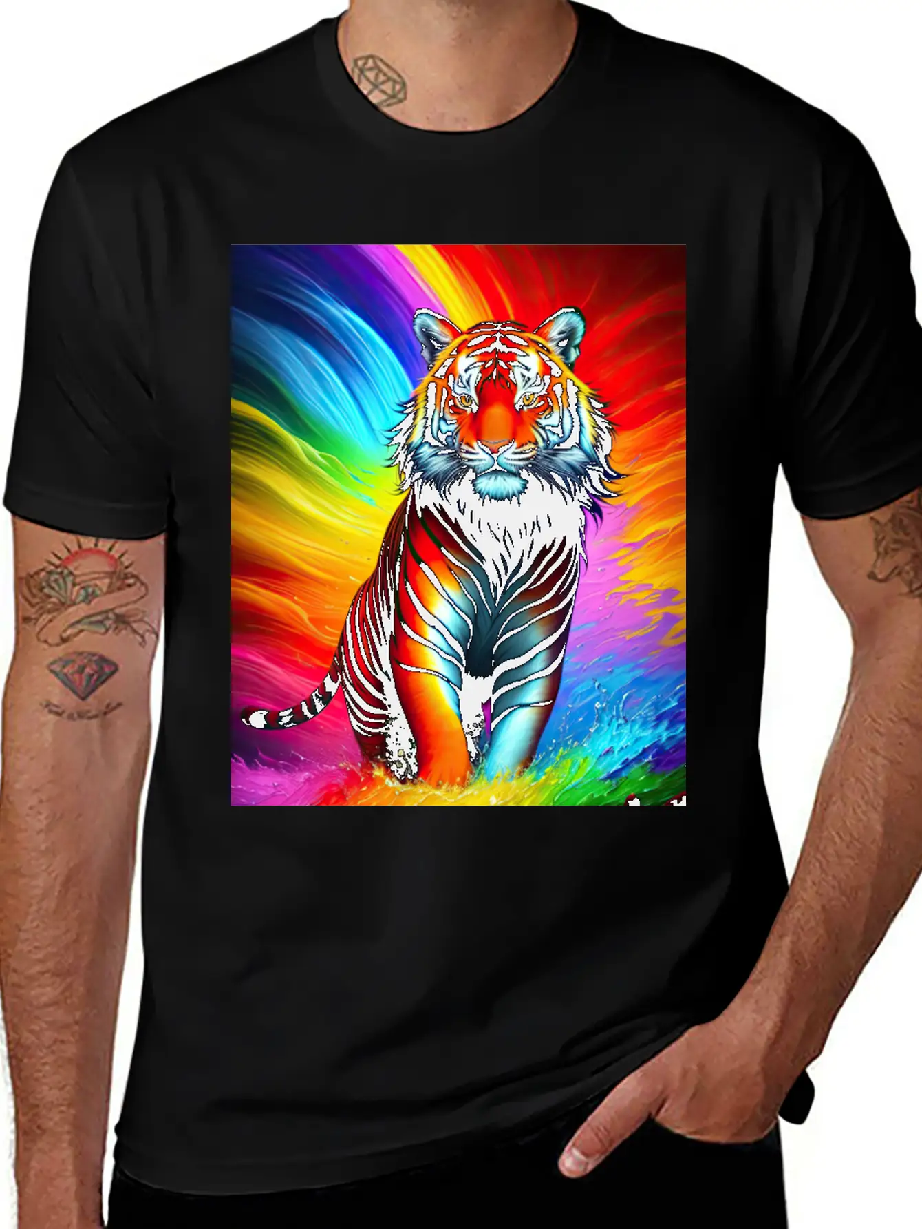 Tiger With Rainbow Splashes Of Colors Lightweight Cotton T-Shirt – Daily Comfort Graphic Shirt