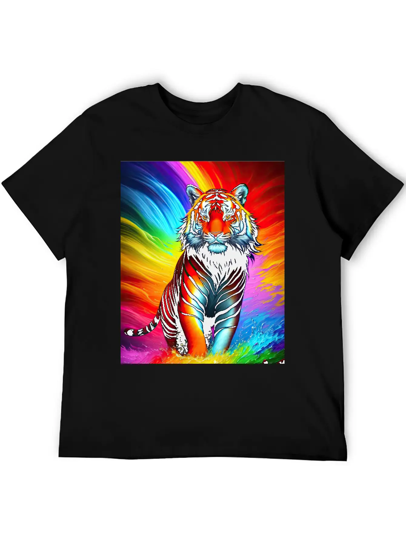 Tiger With Rainbow Splashes Of Colors Lightweight Cotton T-Shirt – Daily Comfort Graphic Shirt