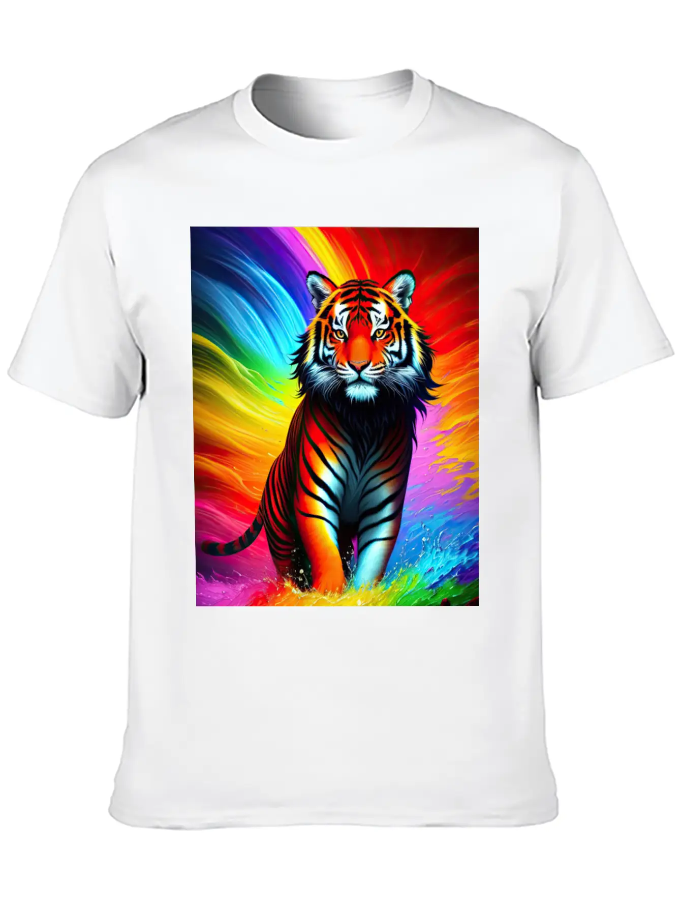 Tiger With Rainbow Splashes Of Colors Lightweight Cotton T-Shirt – Daily Comfort Graphic Shirt
