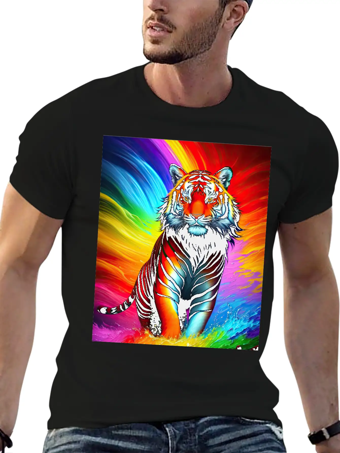 Tiger With Rainbow Splashes Of Colors Lightweight Cotton T-Shirt – Daily Comfort Graphic Shirt