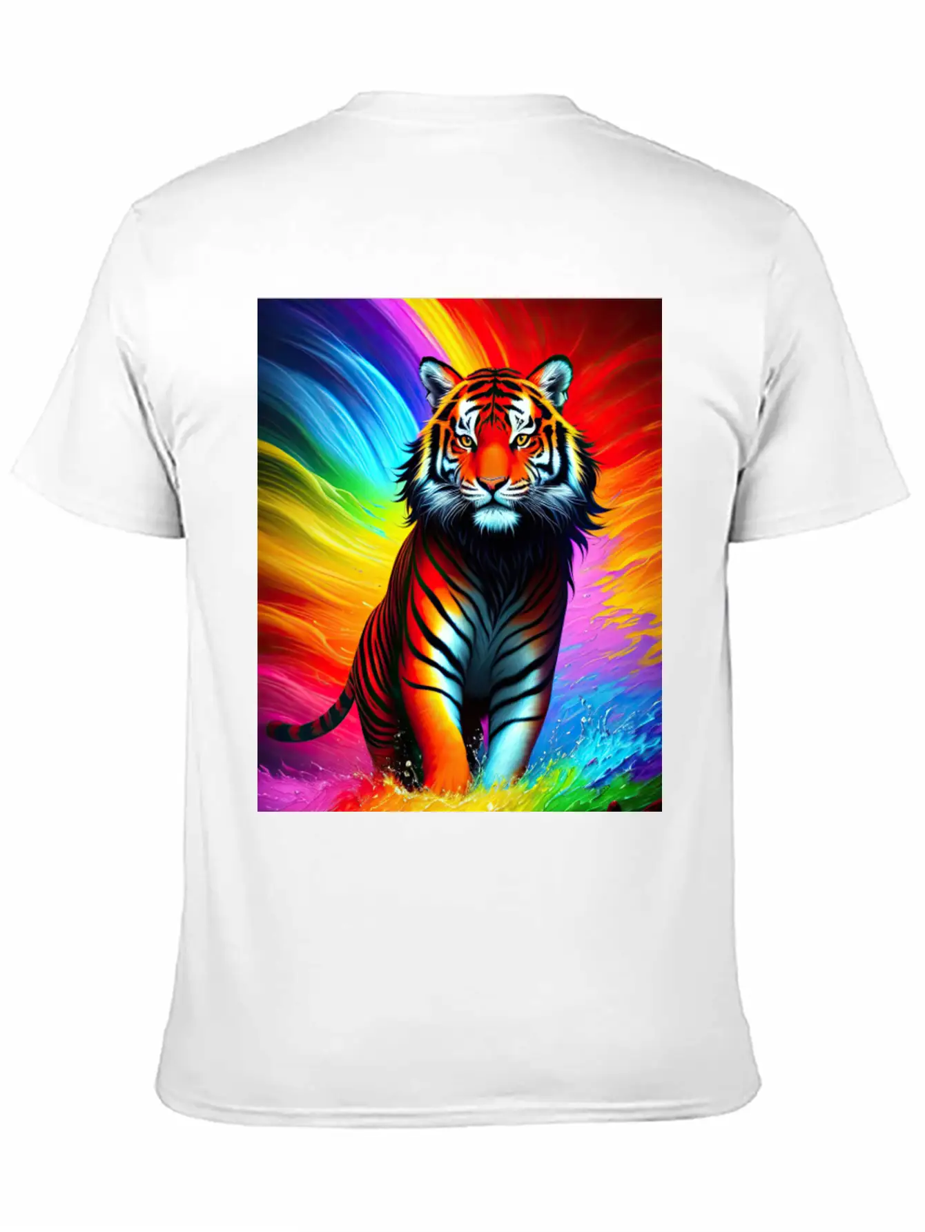 Tiger With Rainbow Splashes Of Colors Lightweight Cotton T-Shirt – Daily Comfort Graphic Shirt