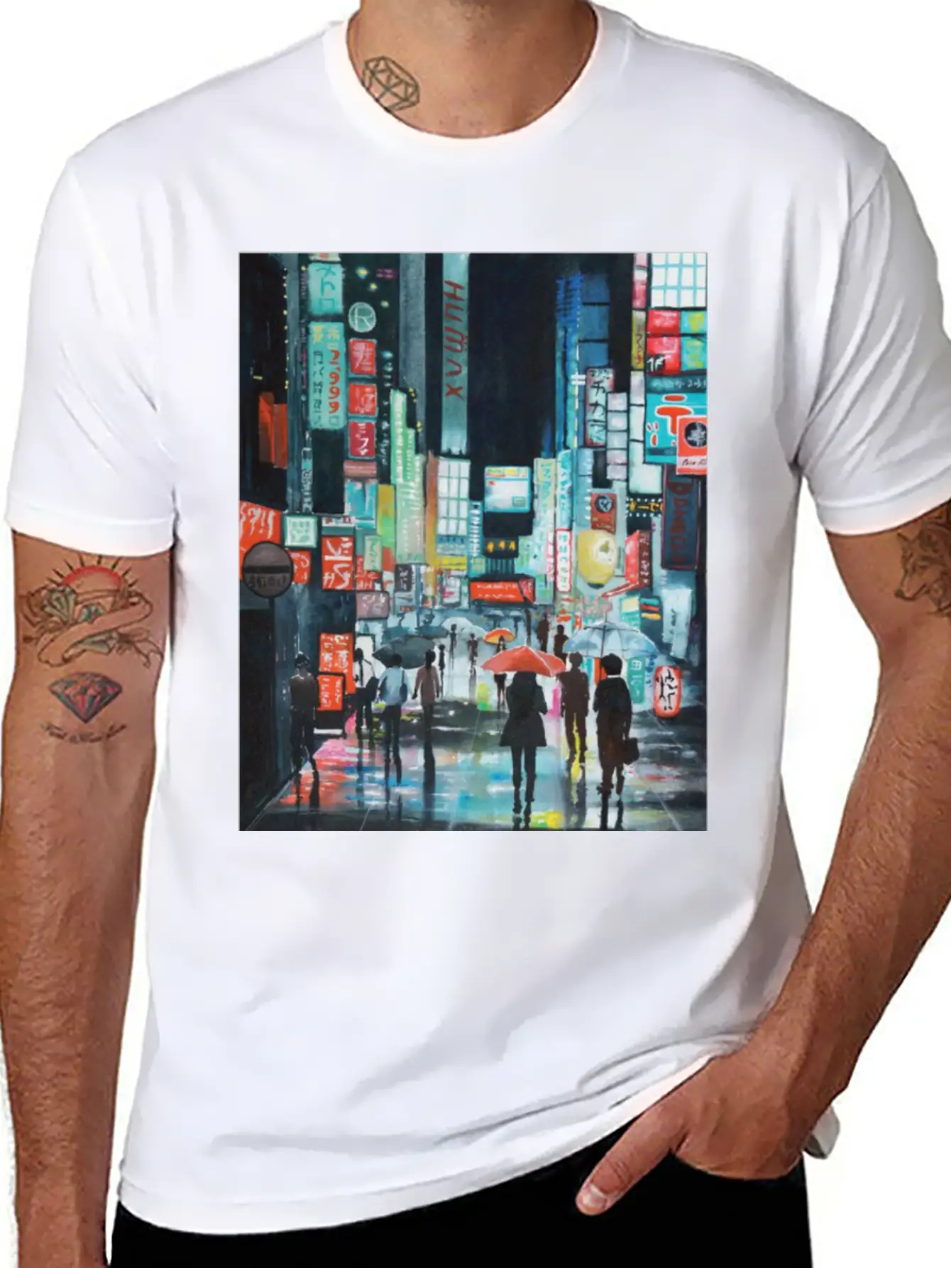 Tokyo Street Watercolor Basic Graphic T-Shirt – Daily Comfort In Soft Cotton