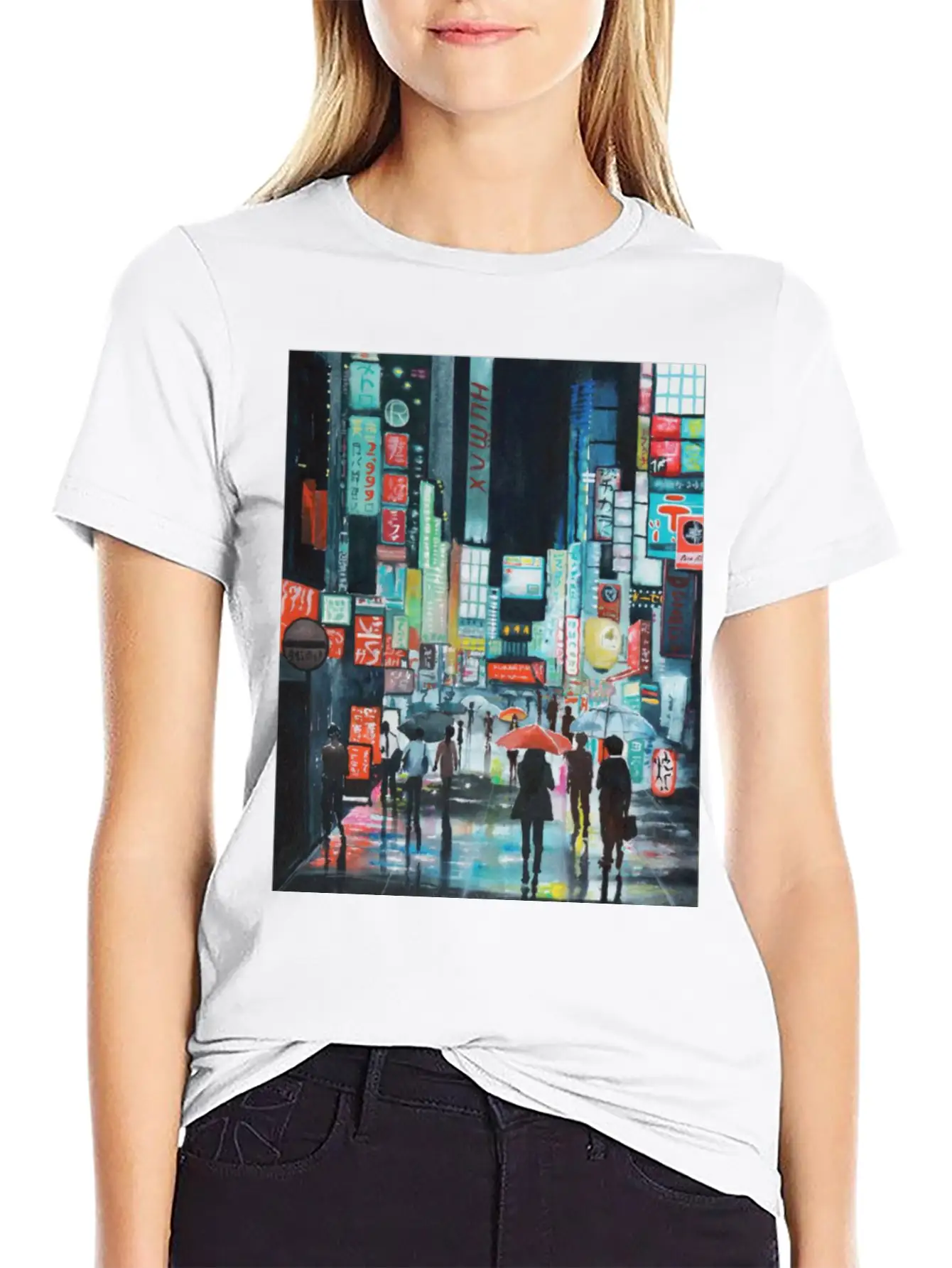 Tokyo Street Watercolor Basic Graphic T-Shirt – Daily Comfort In Soft Cotton