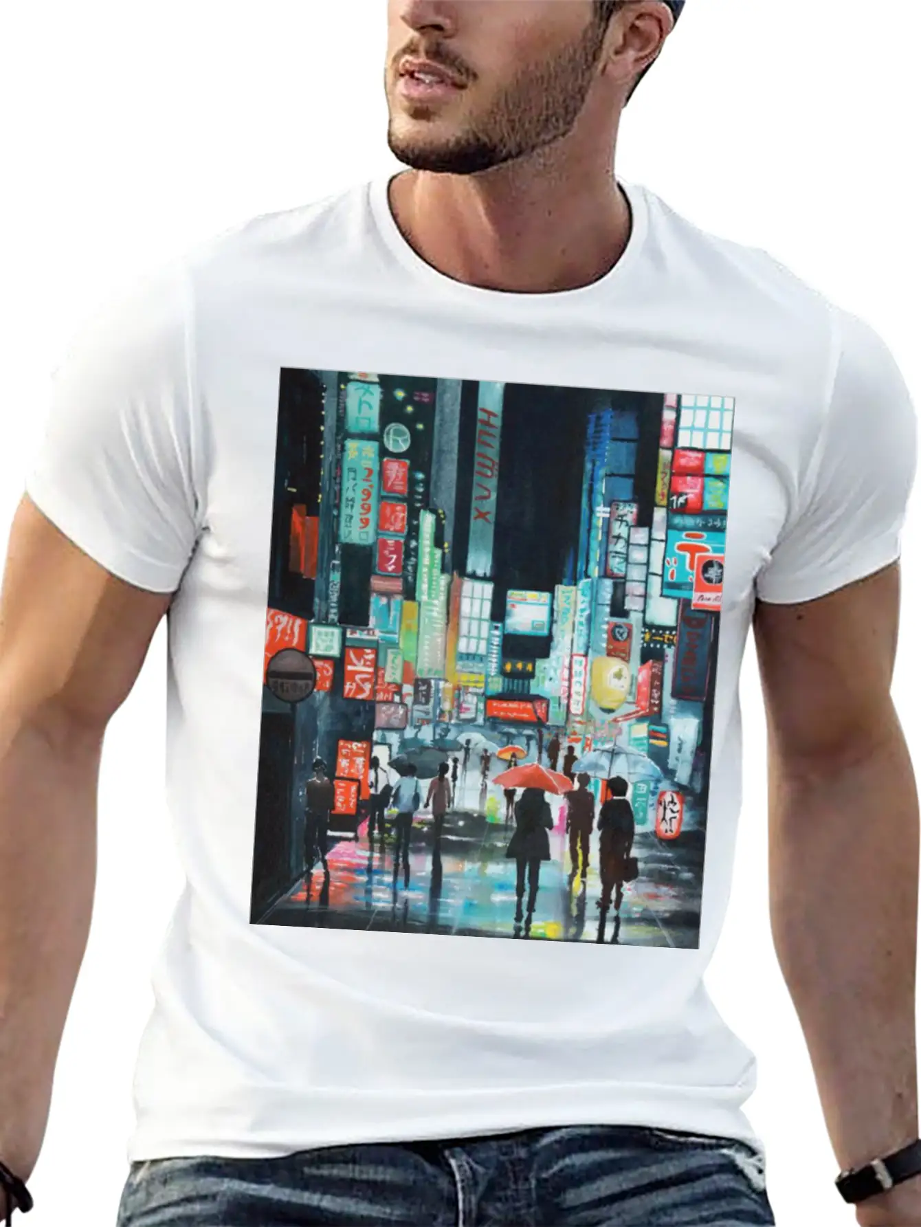 Tokyo Street Watercolor Basic Graphic T-Shirt – Daily Comfort In Soft Cotton