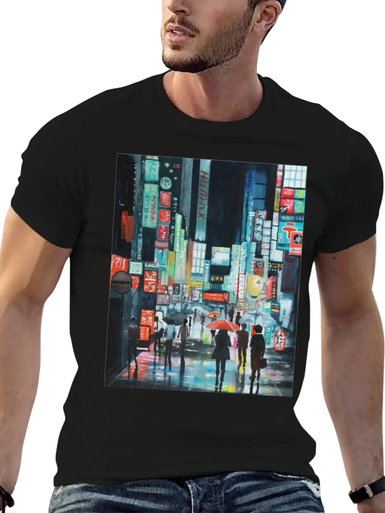 Tokyo Street Watercolor Basic Graphic T-Shirt – Daily Comfort In Soft Cotton