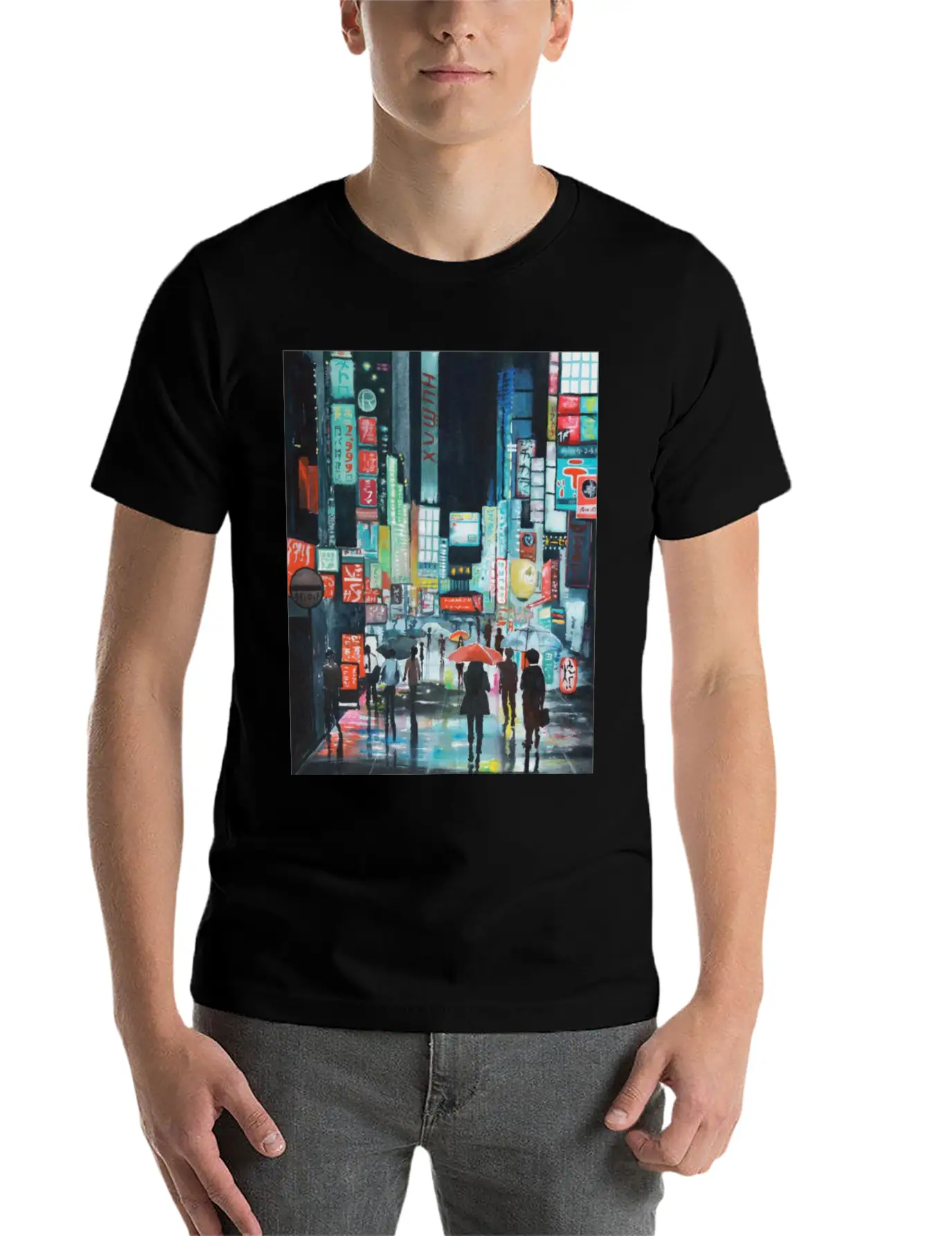 Tokyo Street Watercolor Basic Graphic T-Shirt – Daily Comfort In Soft Cotton