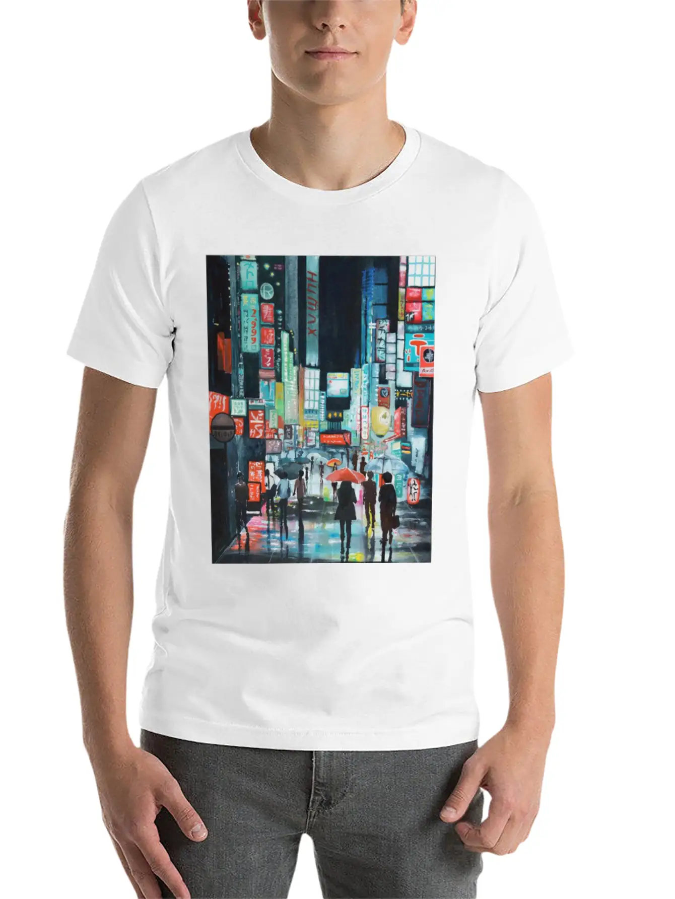 Tokyo Street Watercolor Basic Graphic T-Shirt – Daily Comfort In Soft Cotton
