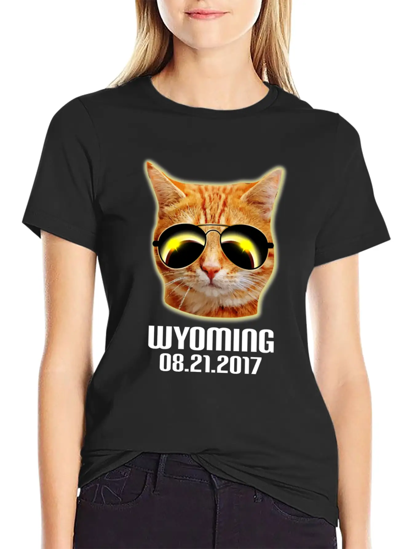 Total Solar Cat Eclipse Wyoming 21.08.2017 Basic Graphic T-Shirt – Daily Comfort In Soft Cotton