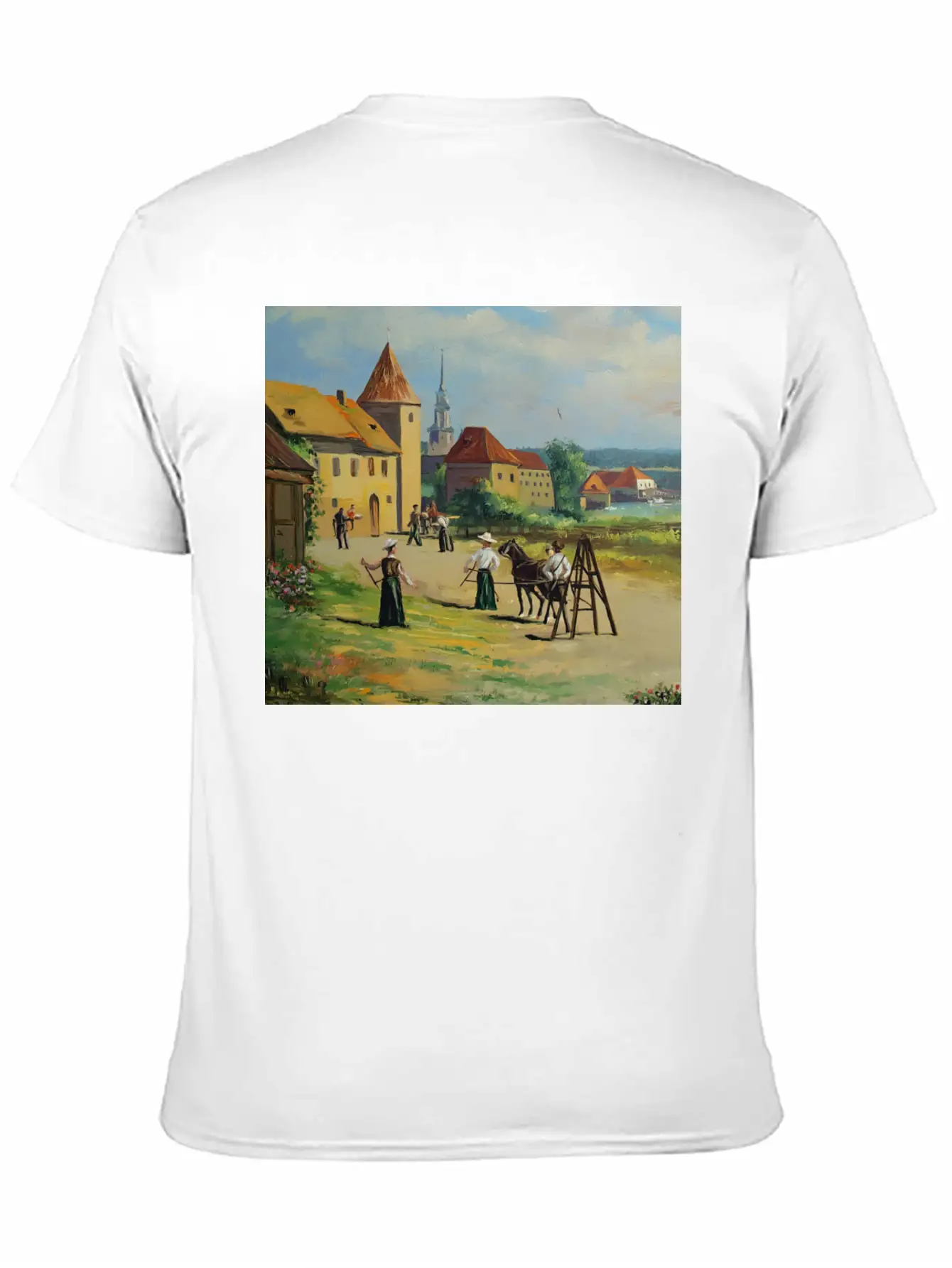Town Painting Oil Panel Art Soft Cotton Short Sleeve Tee – Unisex Wardrobe Staple