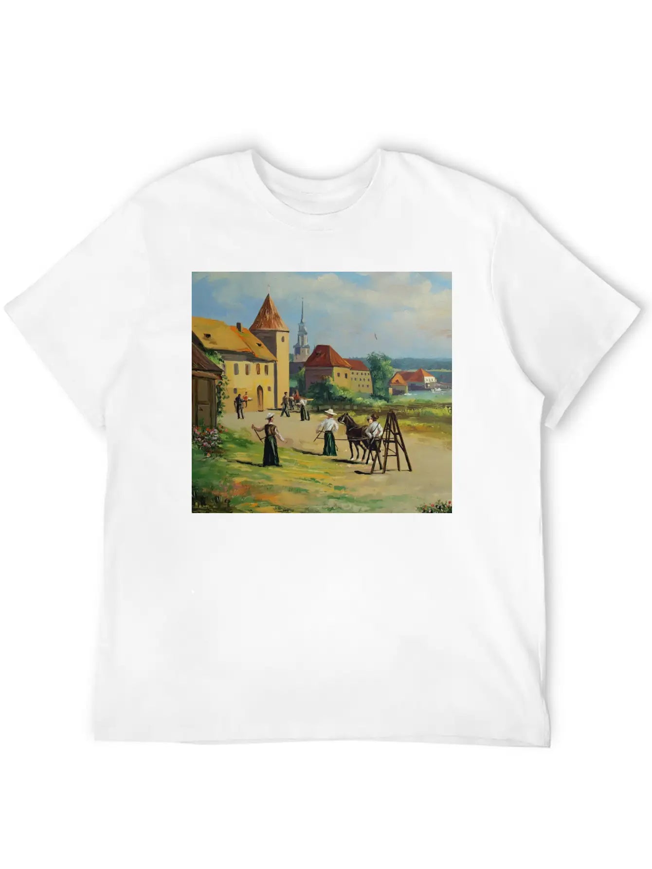 Town Painting Oil Panel Art Soft Cotton Short Sleeve Tee – Unisex Wardrobe Staple