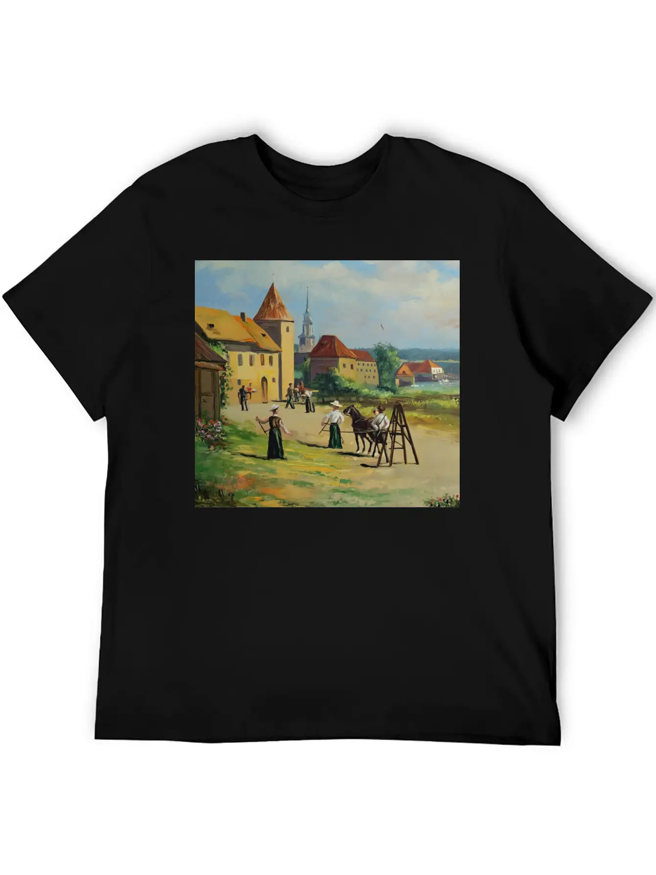 Town Painting Oil Panel Art Soft Cotton Short Sleeve Tee – Unisex Wardrobe Staple