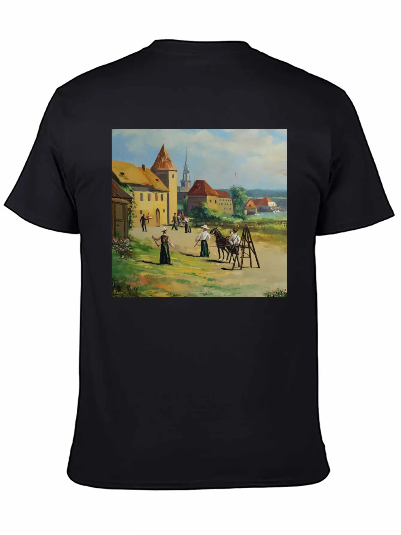 Town Painting Oil Panel Art Soft Cotton Short Sleeve Tee – Unisex Wardrobe Staple