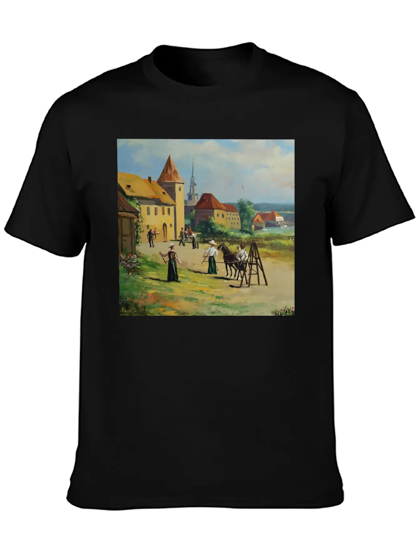 Town Painting Oil Panel Art Soft Cotton Short Sleeve Tee – Unisex Wardrobe Staple