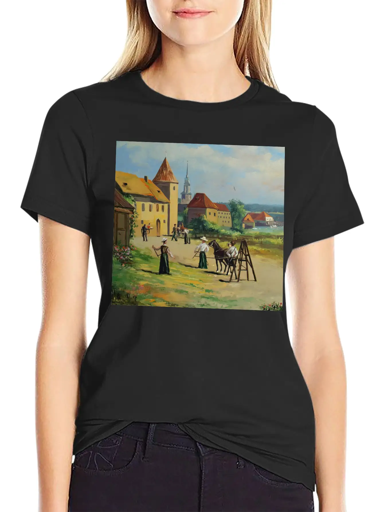 Town Painting Oil Panel Art Soft Cotton Short Sleeve Tee – Unisex Wardrobe Staple