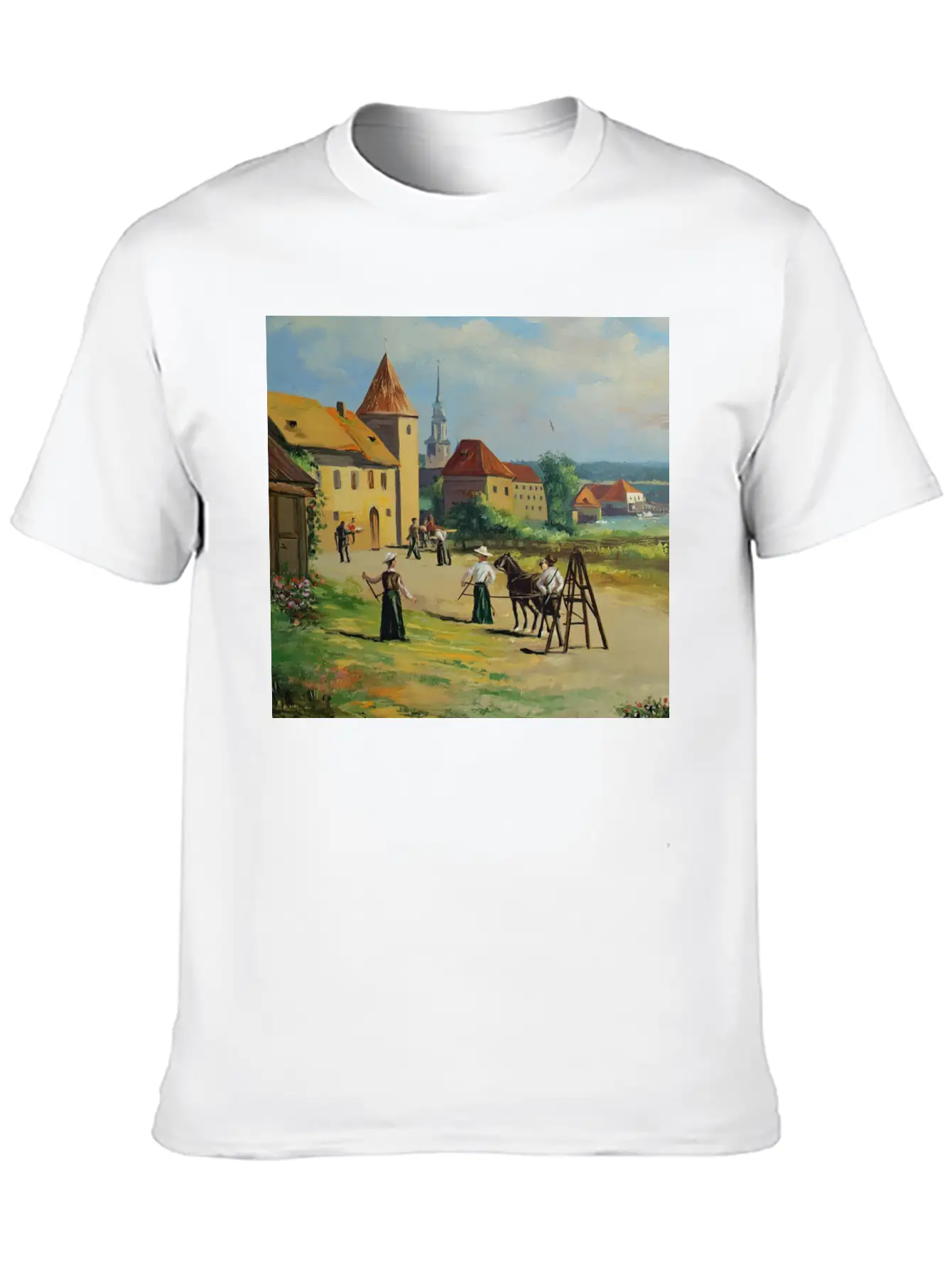Town Painting Oil Panel Art Soft Cotton Short Sleeve Tee – Unisex Wardrobe Staple