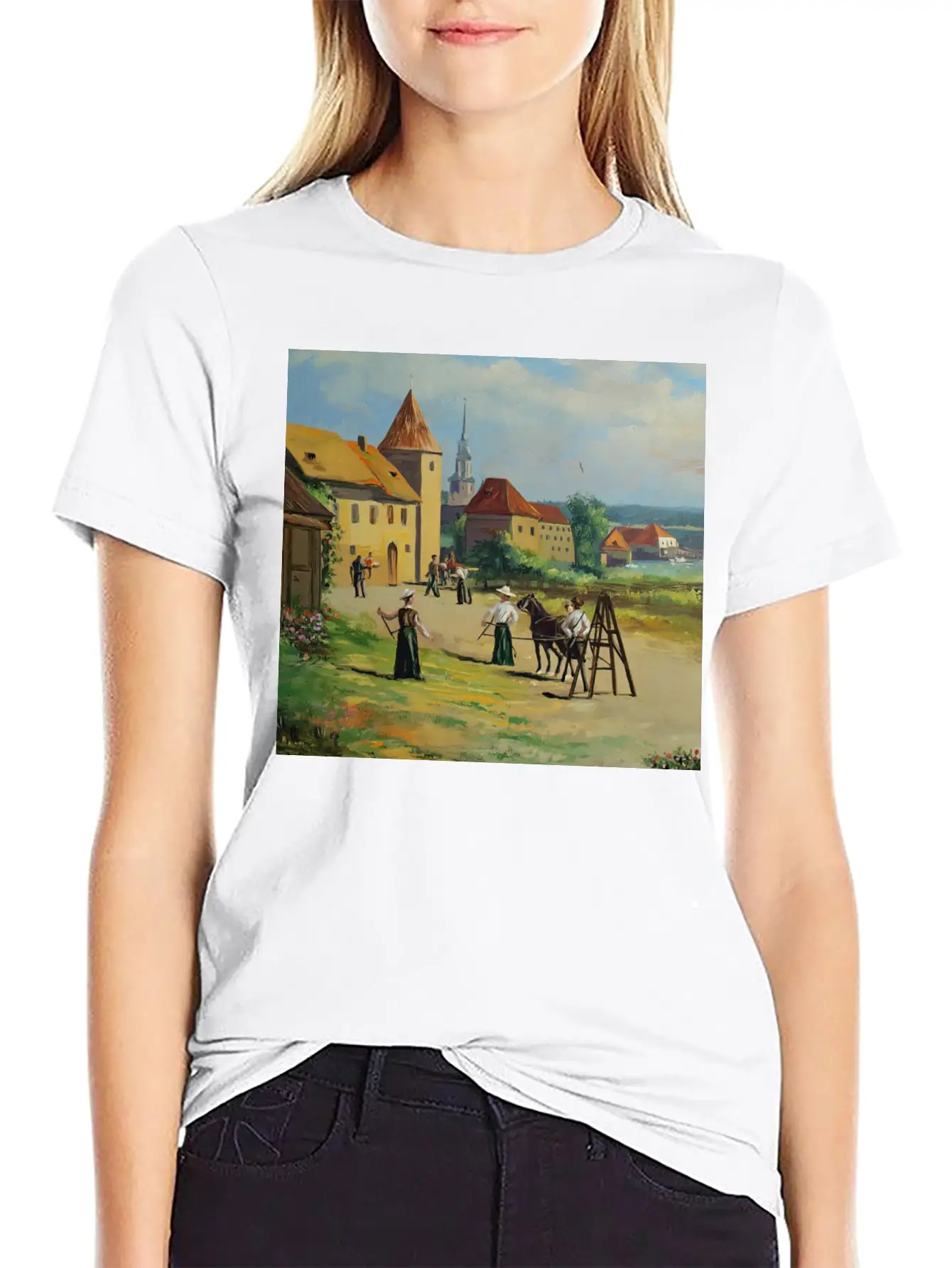 Town Painting Oil Panel Art Soft Cotton Short Sleeve Tee – Unisex Wardrobe Staple