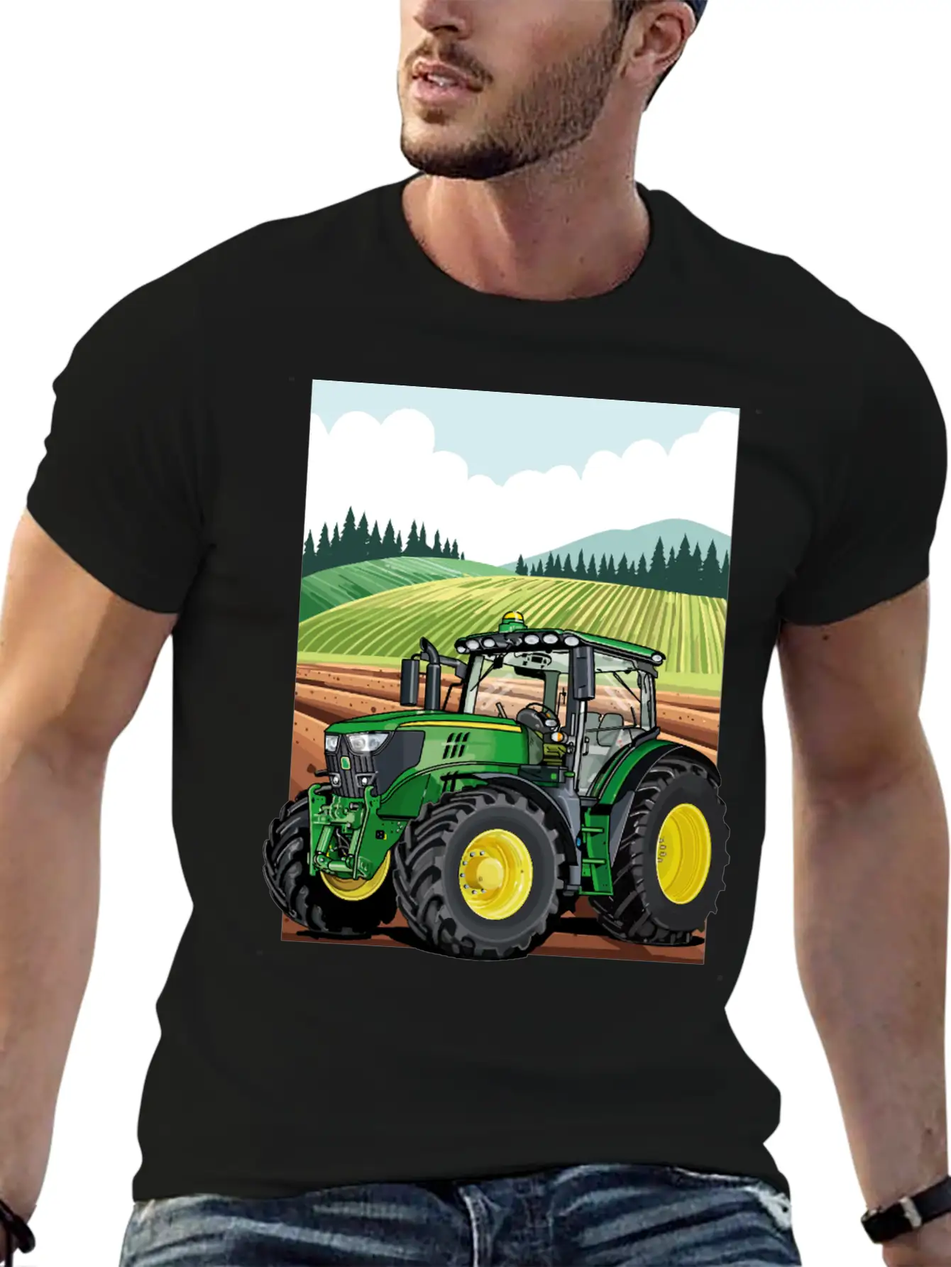 Tractor At Work In The Field Stylish Everyday T-Shirt – Unisex Basic Cotton Tee