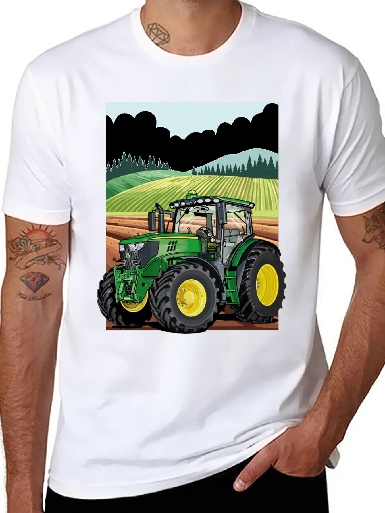 Tractor At Work In The Field Stylish Everyday T-Shirt – Unisex Basic Cotton Tee