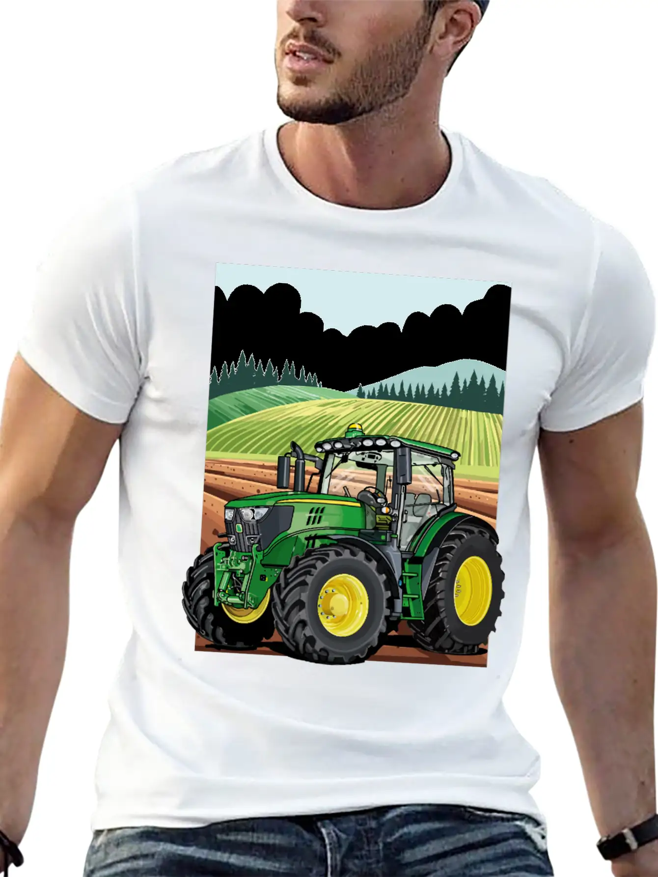 Tractor At Work In The Field Stylish Everyday T-Shirt – Unisex Basic Cotton Tee