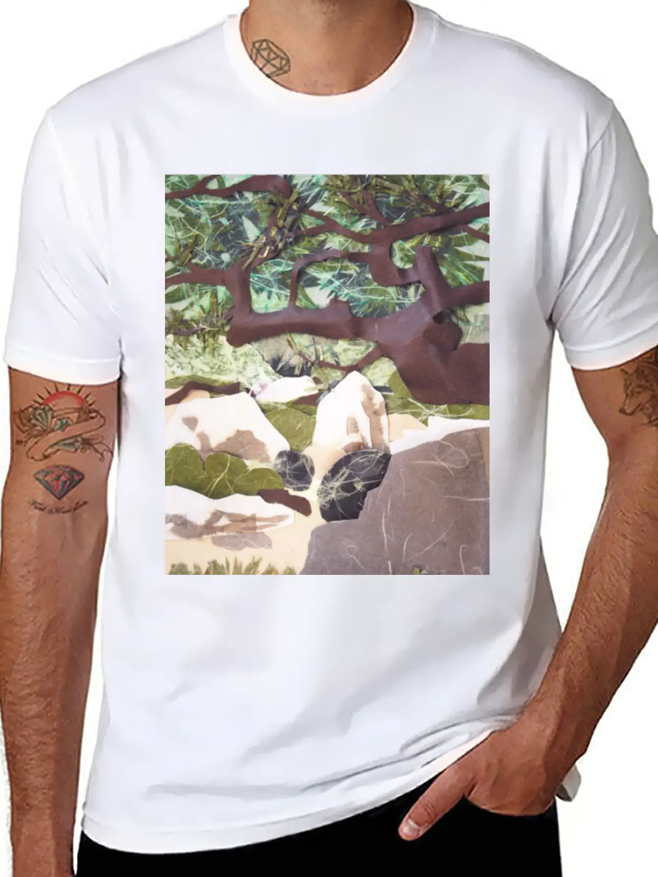 Tree Collage Lightweight Cotton T-Shirt – Daily Comfort Graphic Shirt