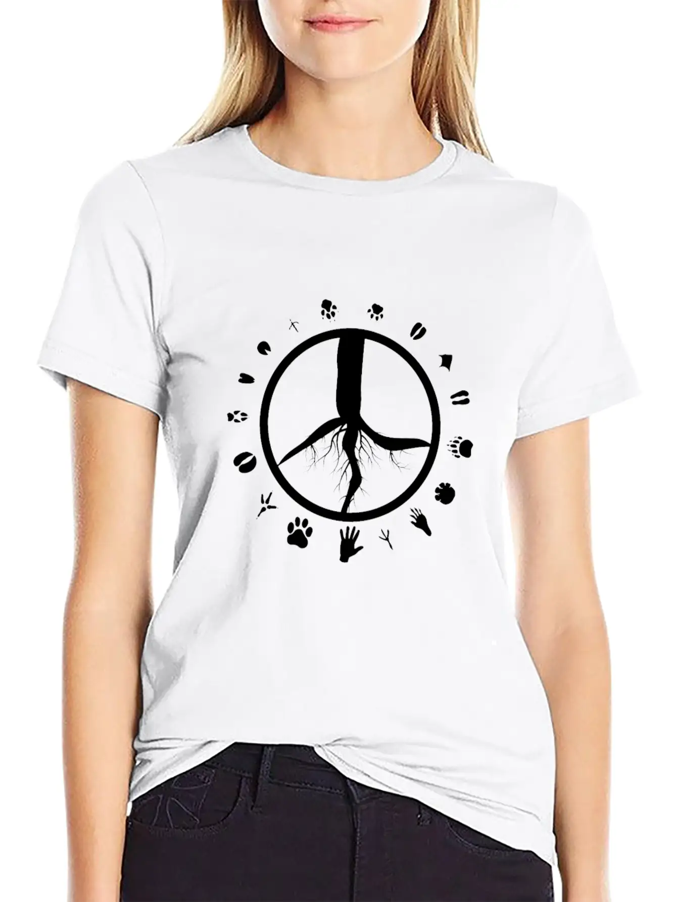Tree Roots Peace Sign Love Animal Footprints Classic Fit Graphic Tee For Daily Comfort – Unisex Cotton Shirt